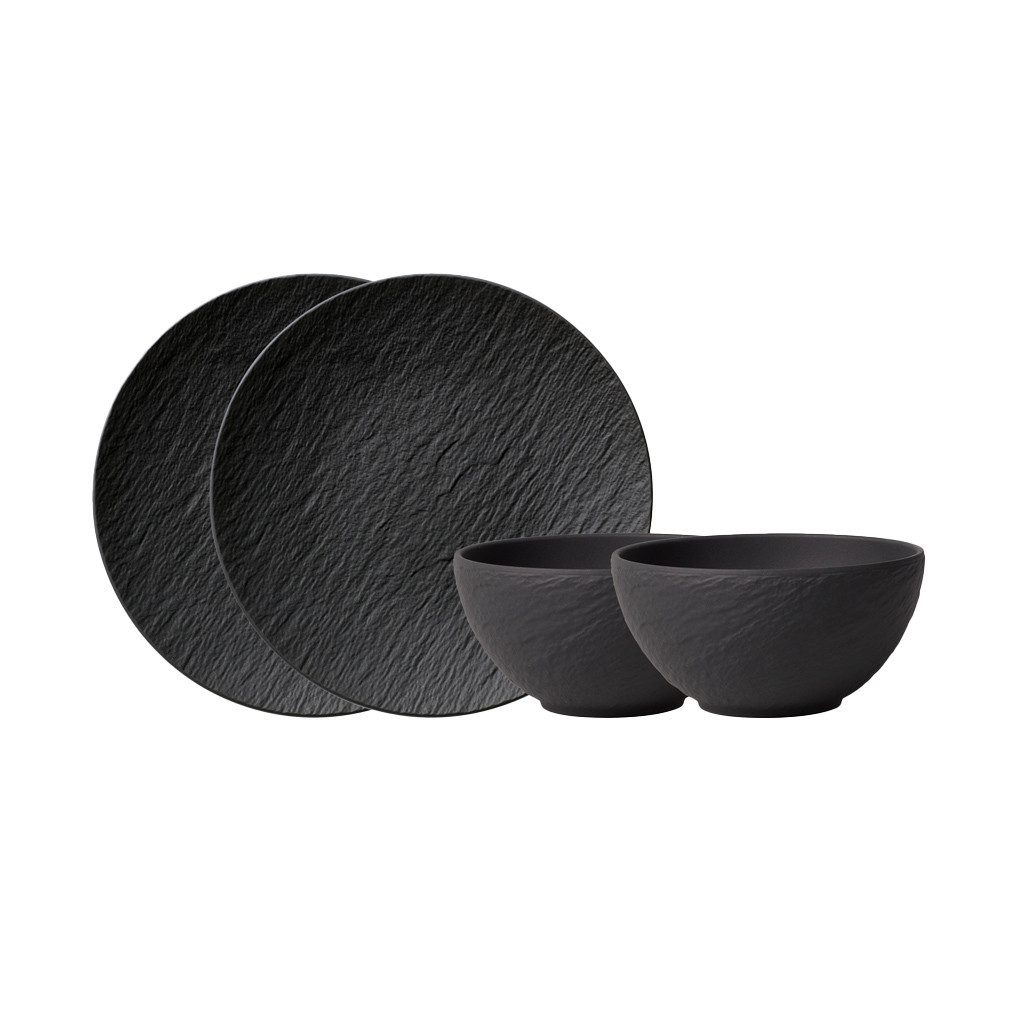 Villeroy & Boch Geschirr-Set Manufacture Rock Geschirr-Set (4-tlg), 2 Personen, Porzellan, Premium Porcelain, mikrow.- & spülm.sicher, Made in Germany