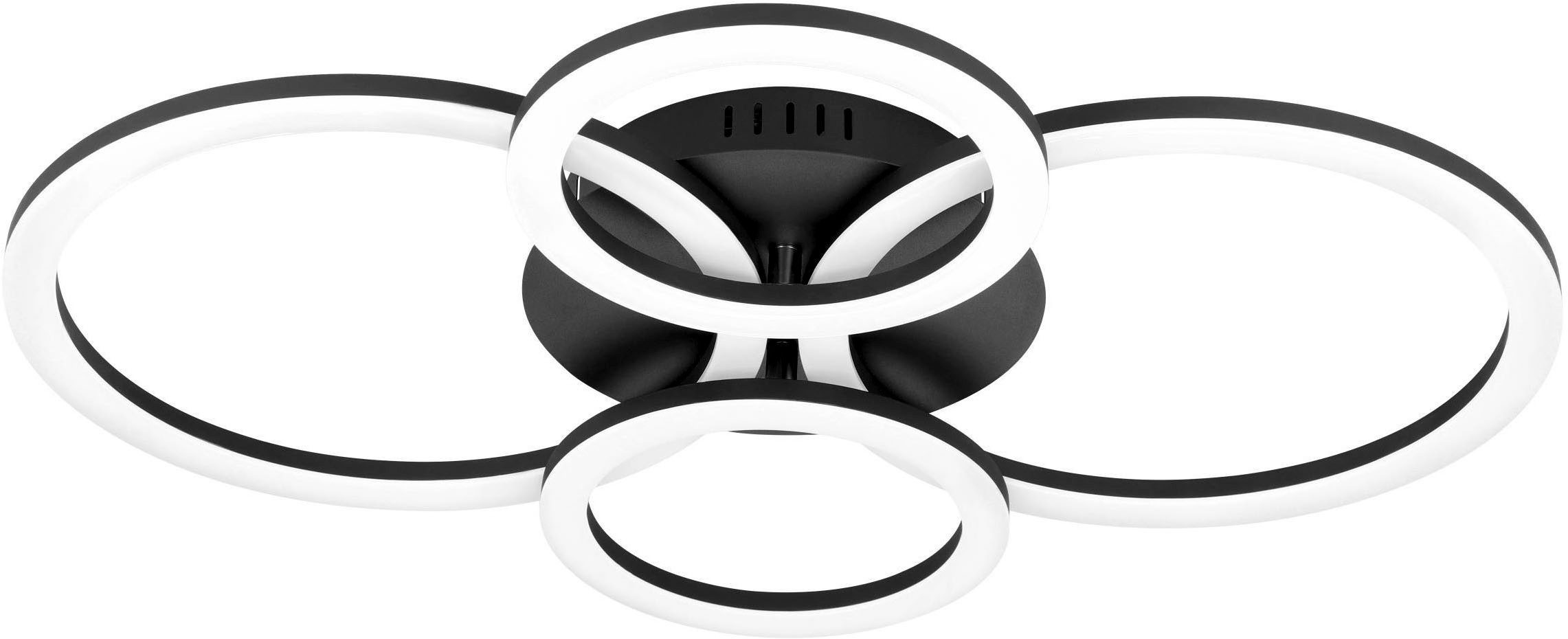 EGLO Deckenleuchte PARRAPOS-Z Deckenlampe schwarz, TuneableWhite, ZigBee 3.0, Disco-Modus, Bluetooth, CCT - über Fernbedienung, Dimmfunktion, Ein-/Ausschalter, Farbsteuerung, Farbwechsel, Memoryfunktion, Nachtlichtfunktion, Smart Home, Weckerfunktion, dimmbar über Fernbedienung, mehrere Helligkeitsstufen, LED fest integriert, warmweiß - kaltweiß, App /Sprachsteuerung Alexa, ‎‎‎‎‎‎‎‎‎45x61,5x8cm, exkl. Fernbedienung