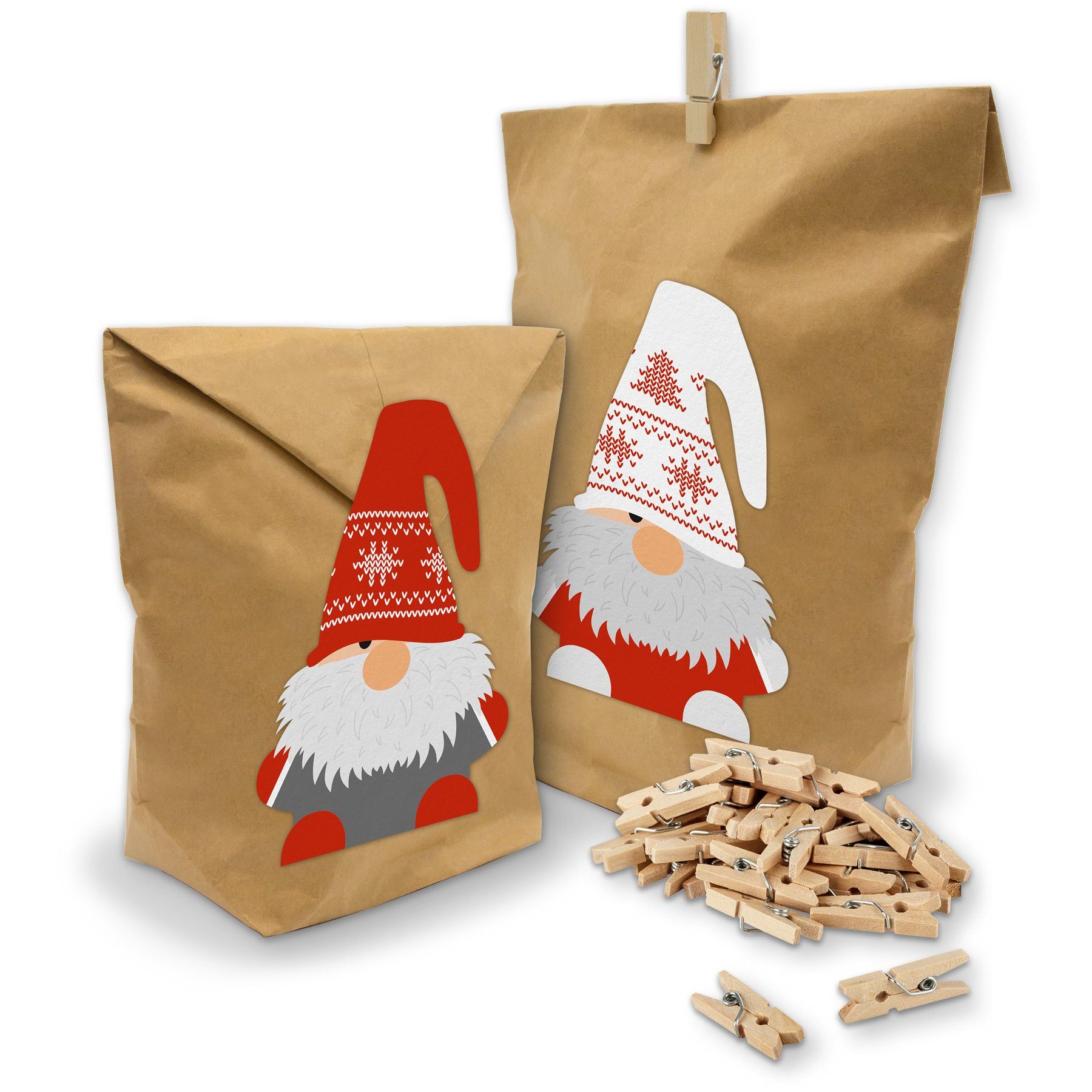 itenga Geschenkpapier Geschenktüten Set Wichtelbande Weihnachten Klammern + Sticker