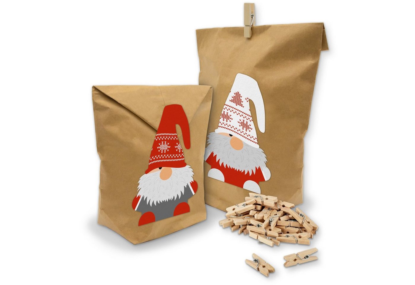 itenga Geschenkpapier Geschenktüten Set Wichtelbande Weihnachten Klammern + Sticker
