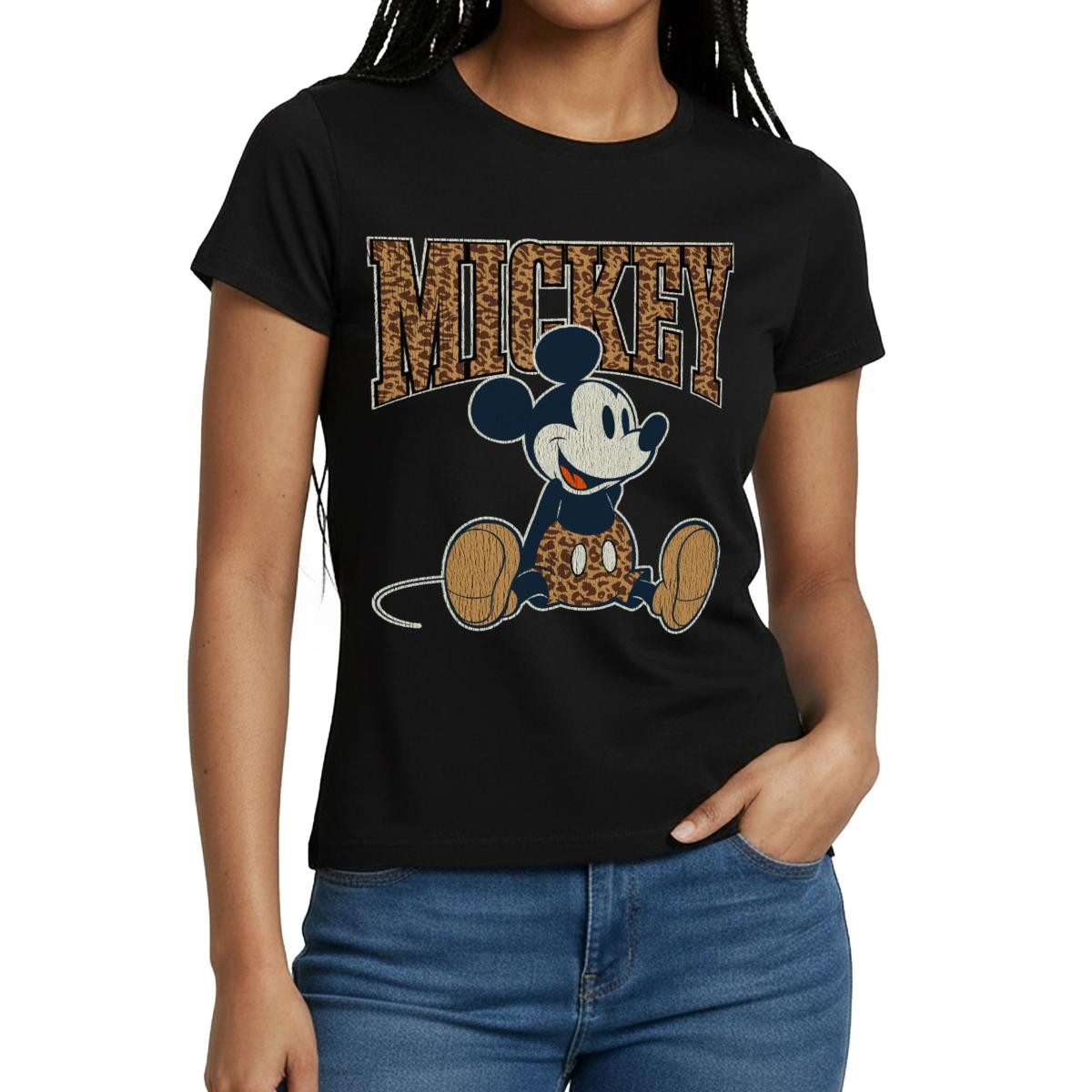 Spreadshirt T-Shirt Mickey & Minnie Mickey Mouse Im Leo Look Frauen T-Shirt günstig online kaufen