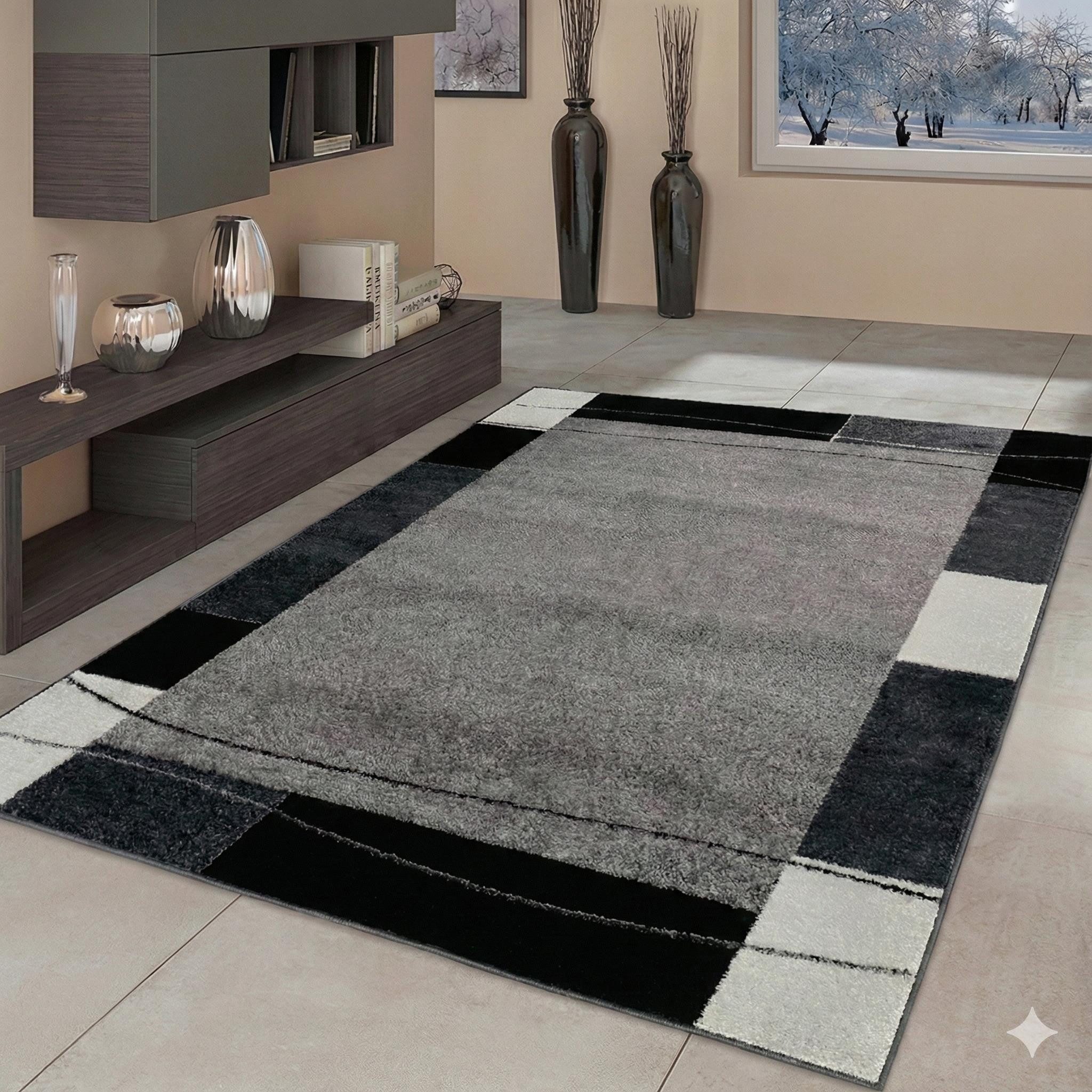 TaraCarpet Teppich Moderner Teppich Aragon 54 Bordüre, rechteckig, Höhe: 13 mm, Designer Bordüre grau Wohnzimmer Schlafzimmer Esszimmer 120X160 cm