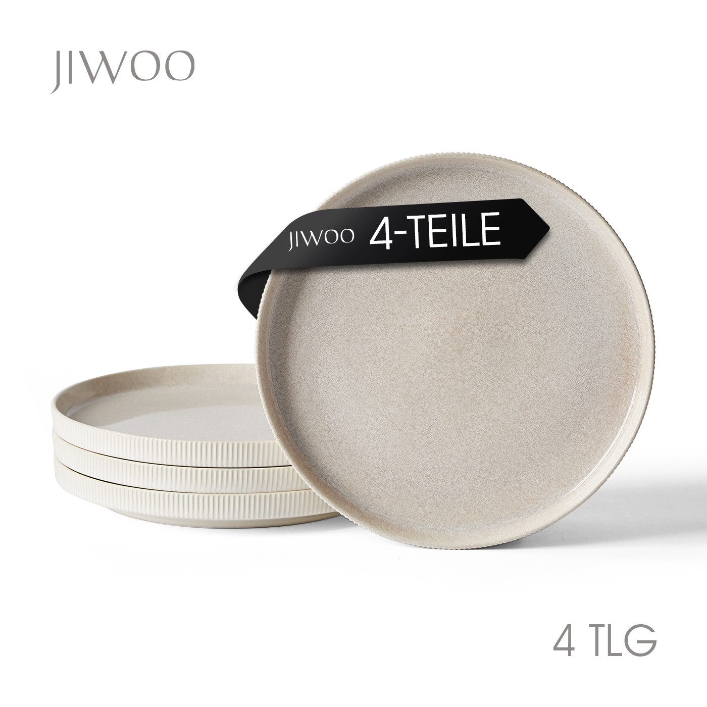 JIWOO Speiseteller 4er Ø27,7 cm, Frühstücksteller Pastateller Steakteller Salatteller, (4 St), 10 Zoll Keramik Tellerset Weiß Plate Mikrowellen spülmaschinenfest