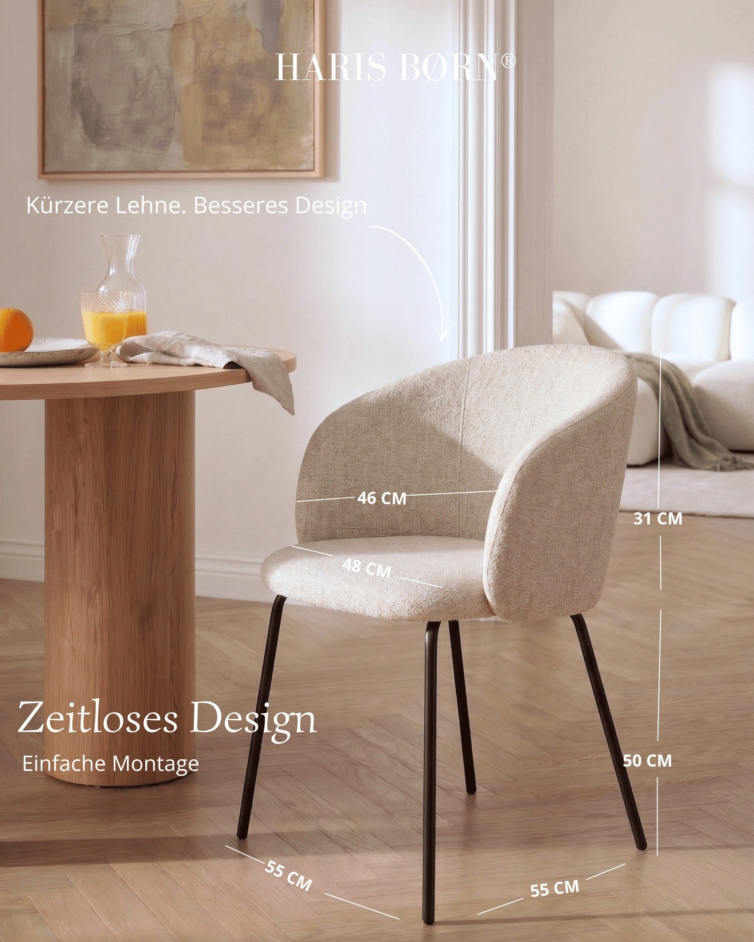 Haris Børn Esszimmerstuhl mit Armlehnen NØR - Hochwertige Polsterstühle für Esszimmer (Set, 2 St), Beige - Premium Esszimmer Stühle & Wohnzimmer Stühle – Bild 2 von 5