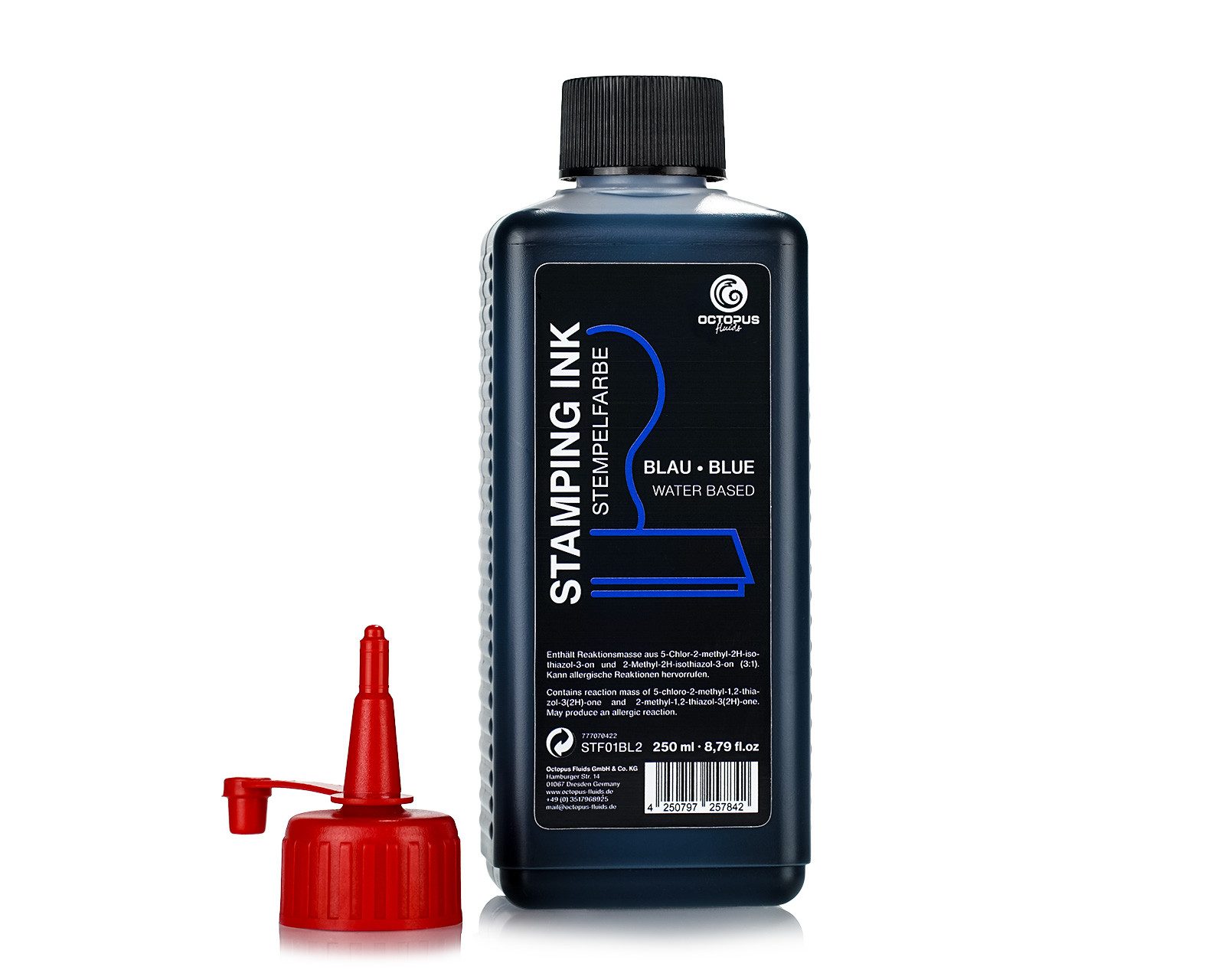 OCTOPUS Fluids Stempelfarbe für Stempelkissen, Selbstfärber ohne Öl, blau 250ml Stempelkissen