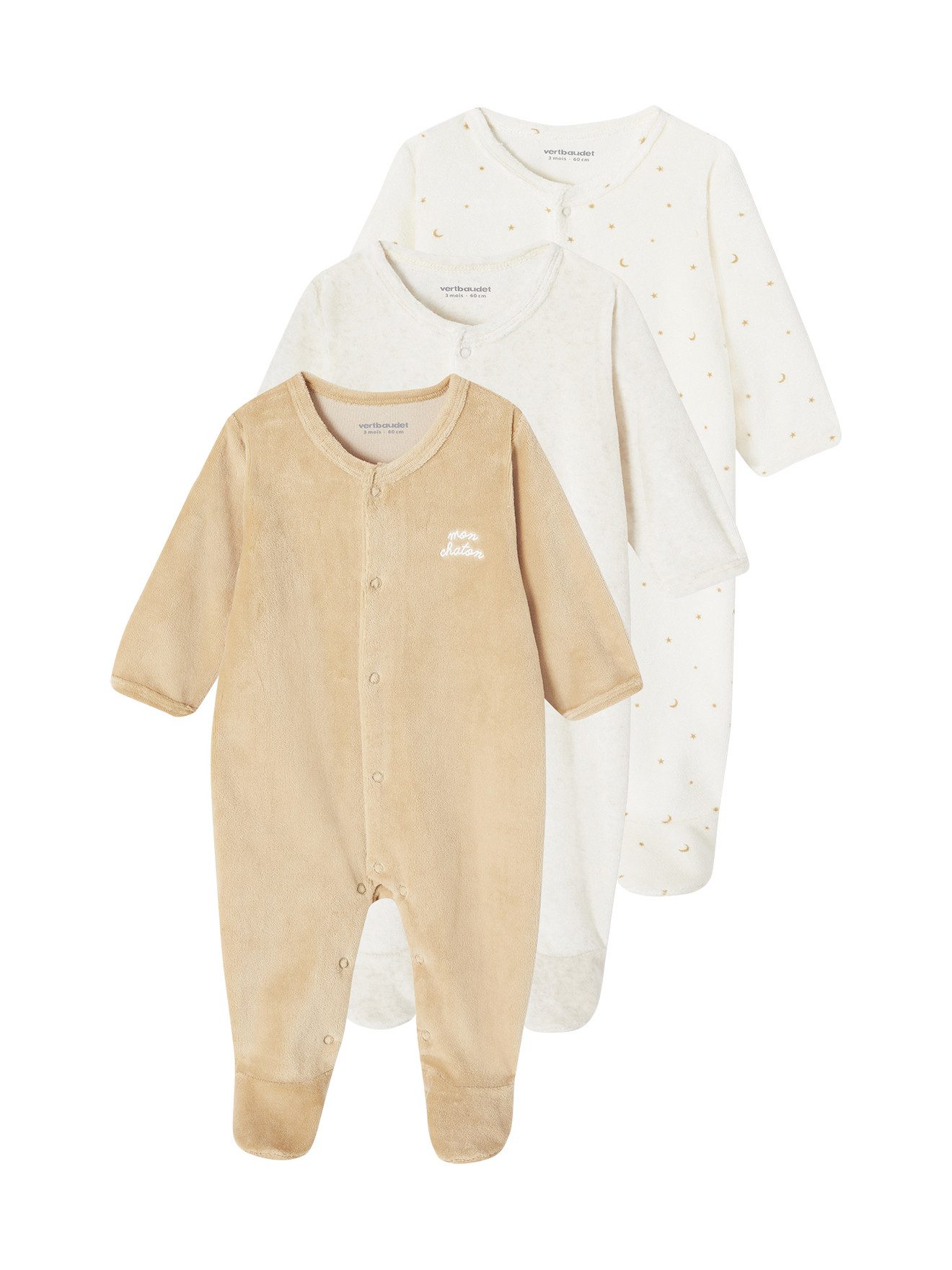 vertbaudet Schlafanzug Baby Samt-Strampler BASIC 3er-Pack
