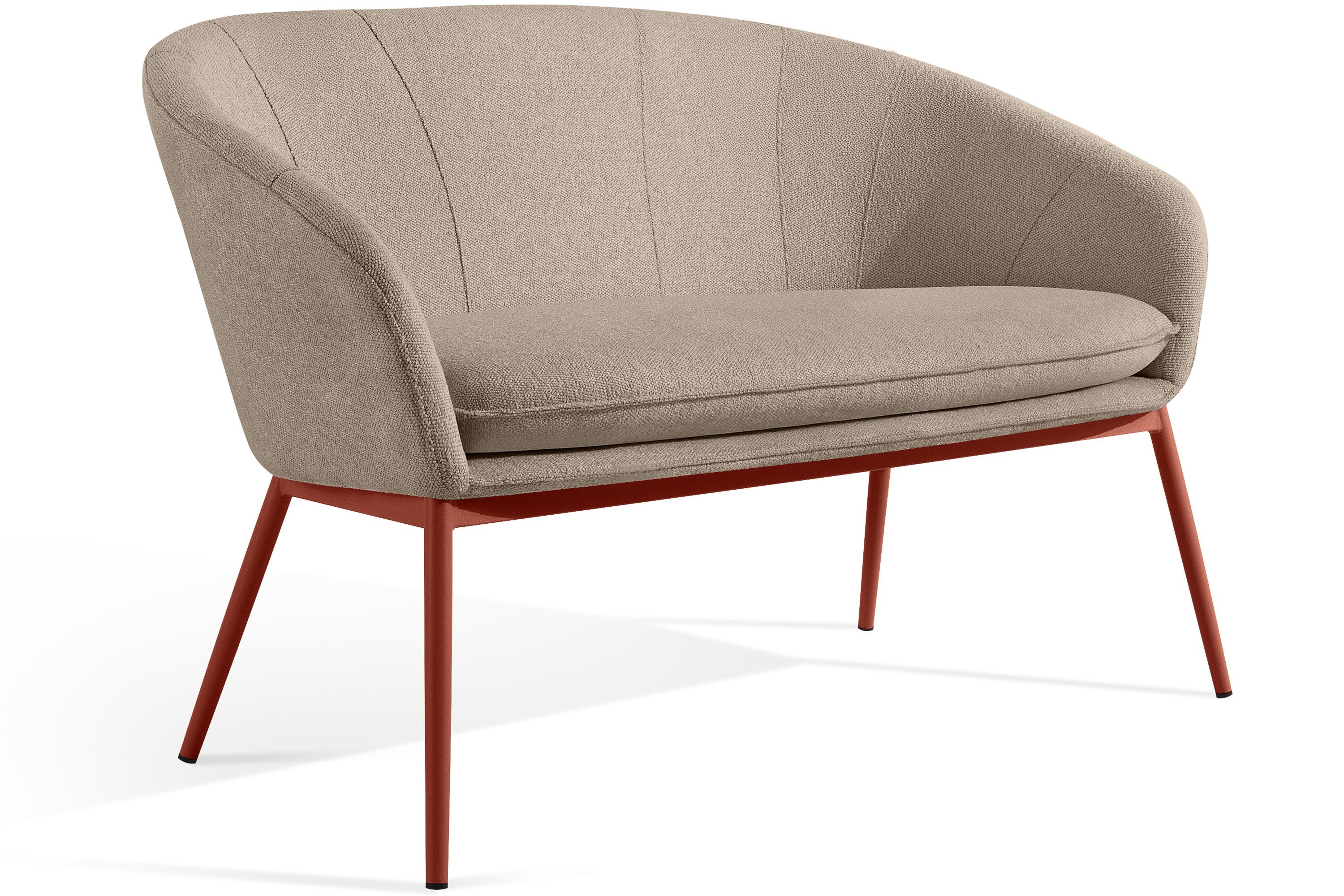 KONSIMO® Loungesofa SOLIS Gartensofa, Gartenmöbel, Sofa 2-Sitzer, hergestellt in der EU, extra bequemer Sitz, fertig montiert, wasserabweisender Stoff, Modern, eisenrot Gestell