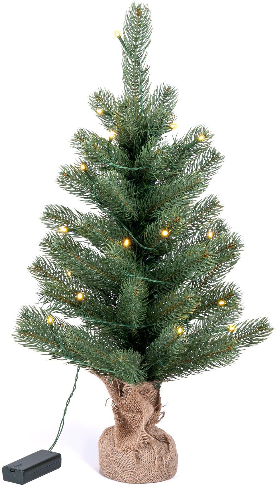 IC Winterworld Künstlicher Weihnachtsbaum LED-Tannenbaum, künstlicher Christbaum, Höhe ca. 60 cm, Nordmanntanne, Weihnachtsdeko mit Jutebeutel um den Betonfuß, Batteriebetrieb | Künstliche Weihnachtsbäume