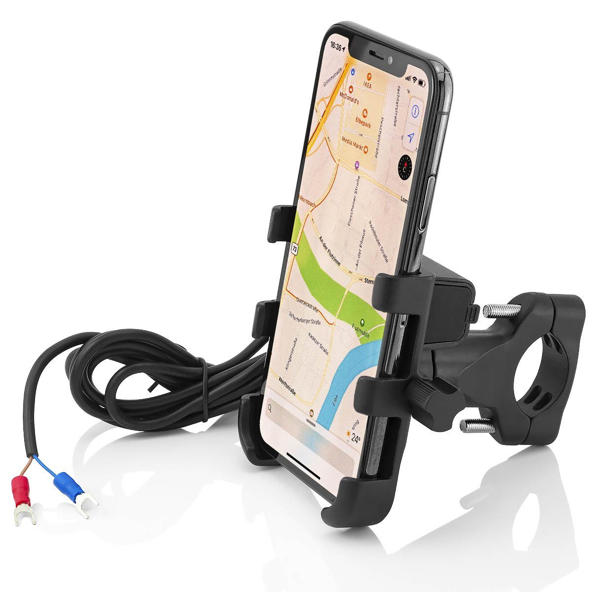 MidGard Motorrad Handyhalterung mit USB-Ladefunktion Roller Smartphone-Halter  Smartphone-Halterung