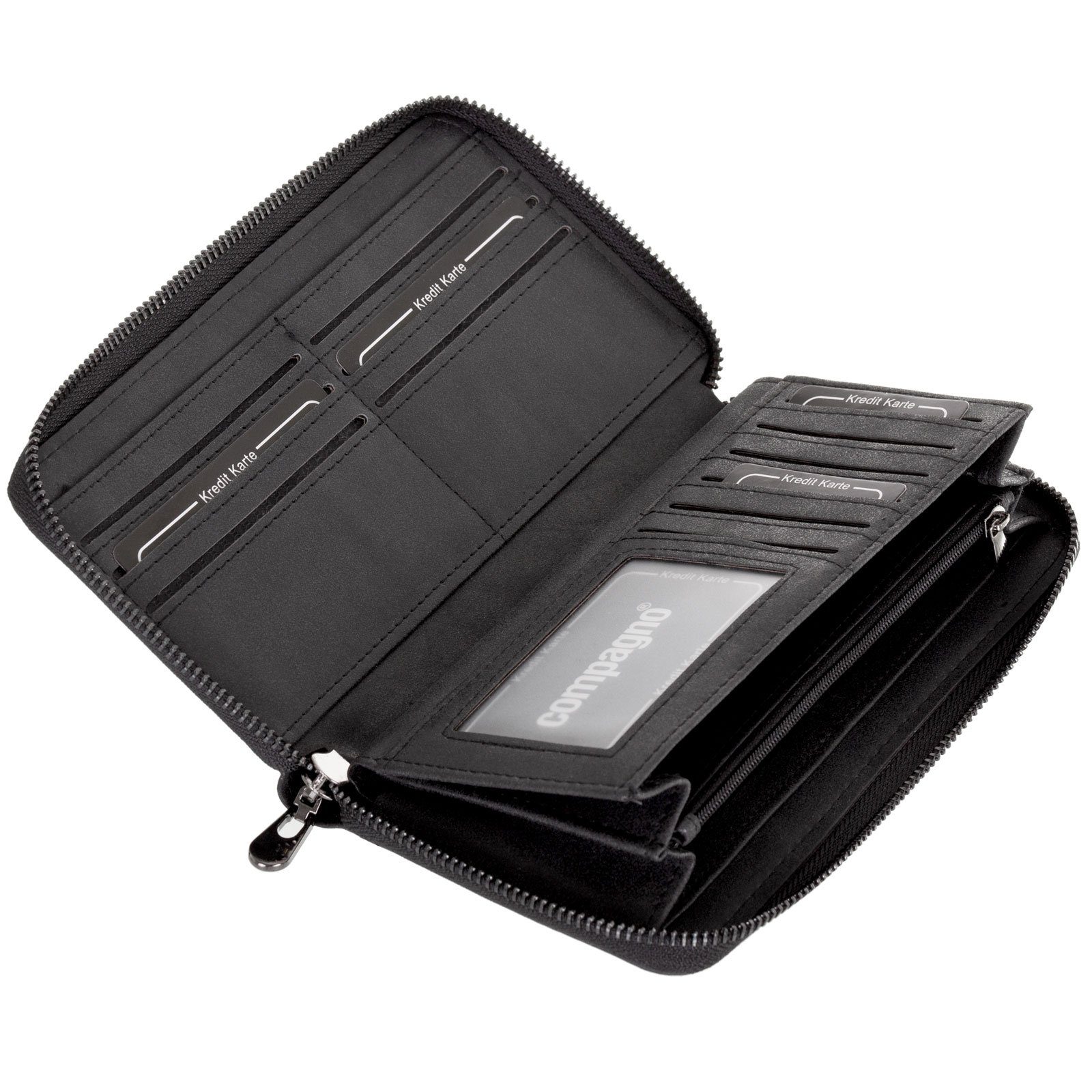 compagno Geldbörse, Damen Geldbörse faltbar unifarben in Schwarz Portemonna günstig online kaufen