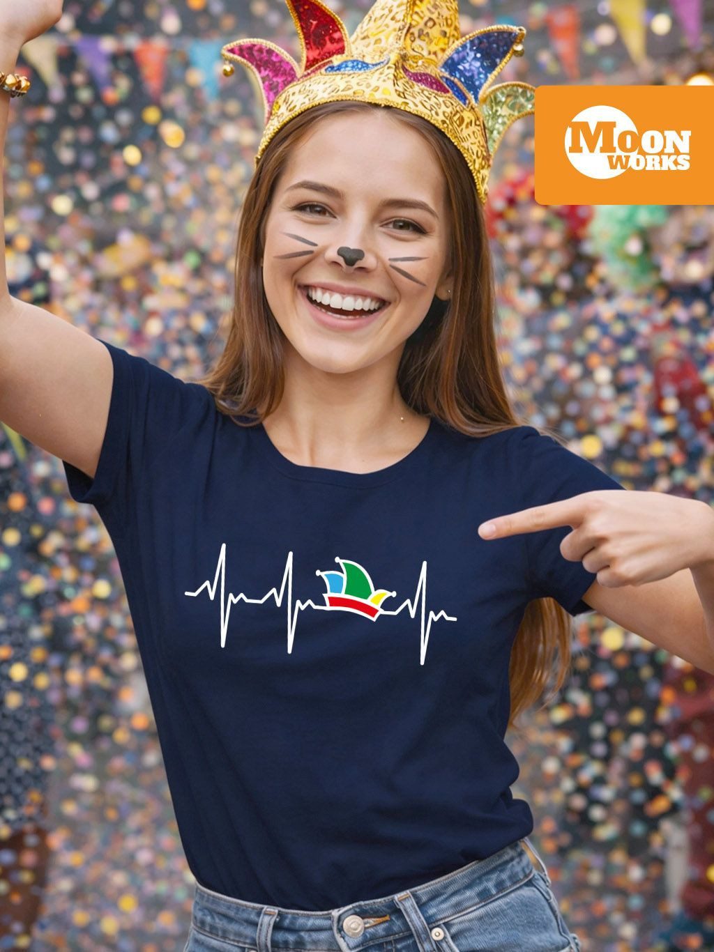 MoonWorks Print-Shirt Damen T-Shirt Fasching Karneval Narrenkappe EKG Verkl günstig online kaufen