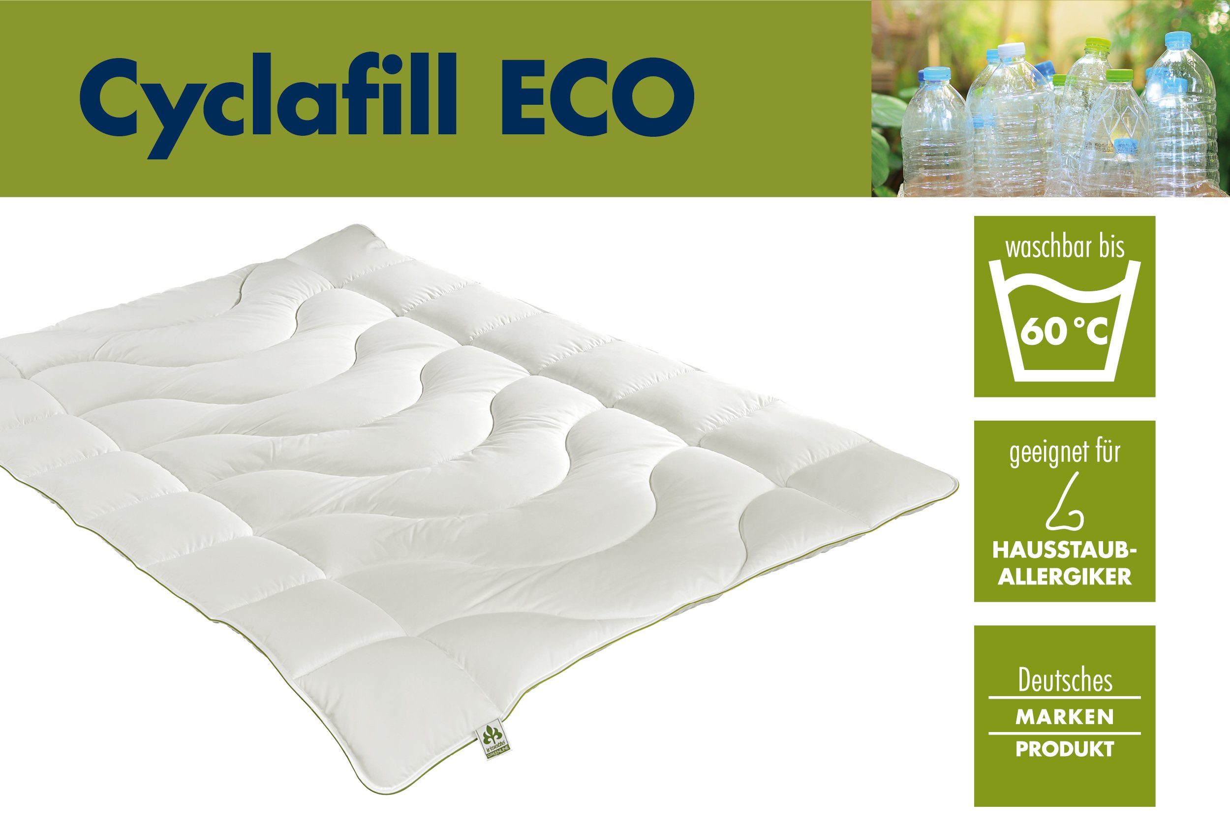 Füllung: 60°C, waschbar - allergikergeeignet, 100% anschmiegsam, GREENLINE, Irisette Steppbett Schläfer umweltbewusste Eco, Microfaserbettdecke, (aus recycelten und Bezug: irisette Polyester Cyclafill® Hohlfaser PET-Flaschen), weich Cyclafill Greenline bis