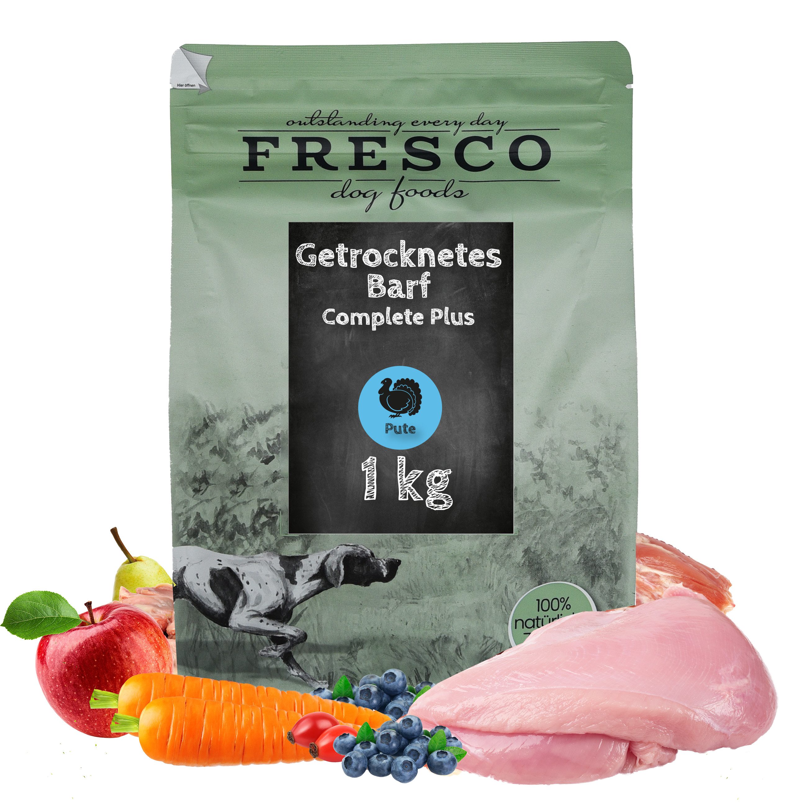 Fresco Dog TrockenBarf Hundefutter Trocken Pute, 1kg / 2,5kg / 5kg, Trockenfutter für: Hunde, Getreidefrei, 80% Frischfleisch, ohne Zusätze