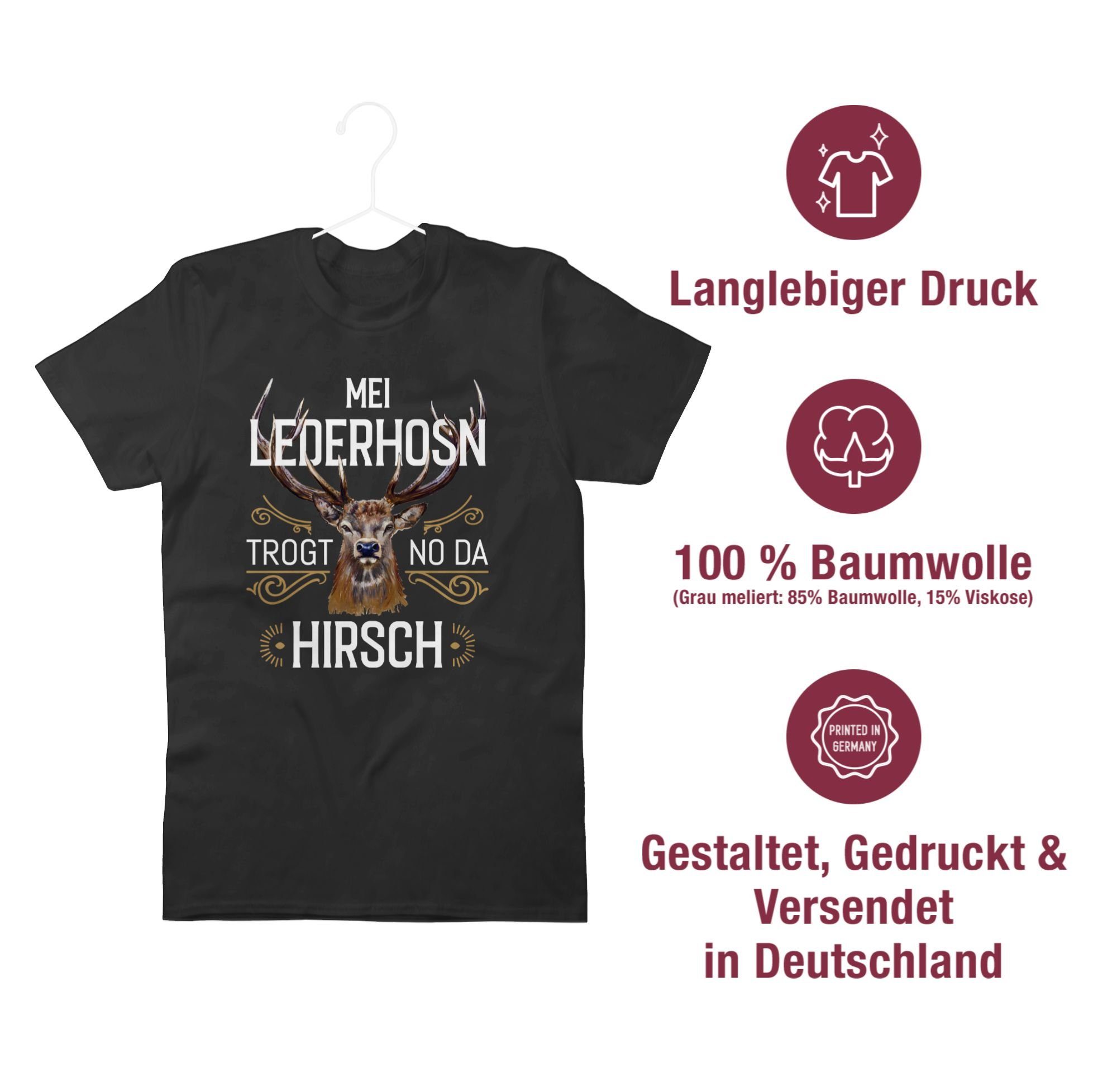 Mei Hirsch Oktoberfest Shirtracer weiß trogt - braun Lederhosn 01 T-Shirt da Schwarz für Mode no Herren