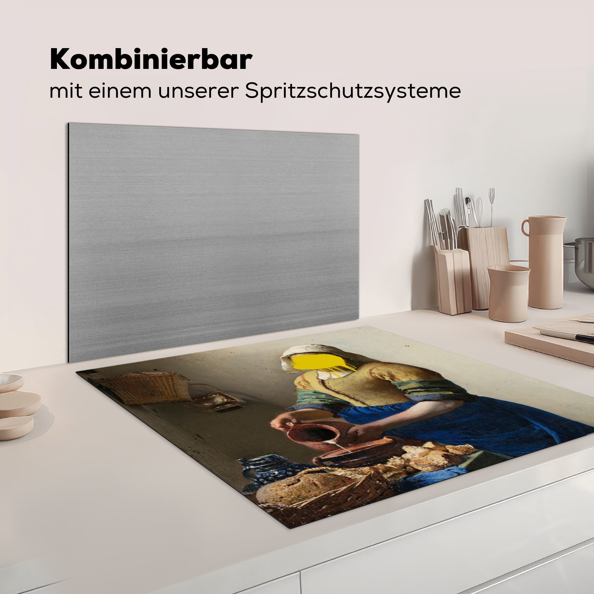 Kunst, Das Vinyl, - küche Milchmädchen 78x78 Vermeer (1 für MuchoWow - Ceranfeldabdeckung, Herdblende-/Abdeckplatte Arbeitsplatte cm, tlg),