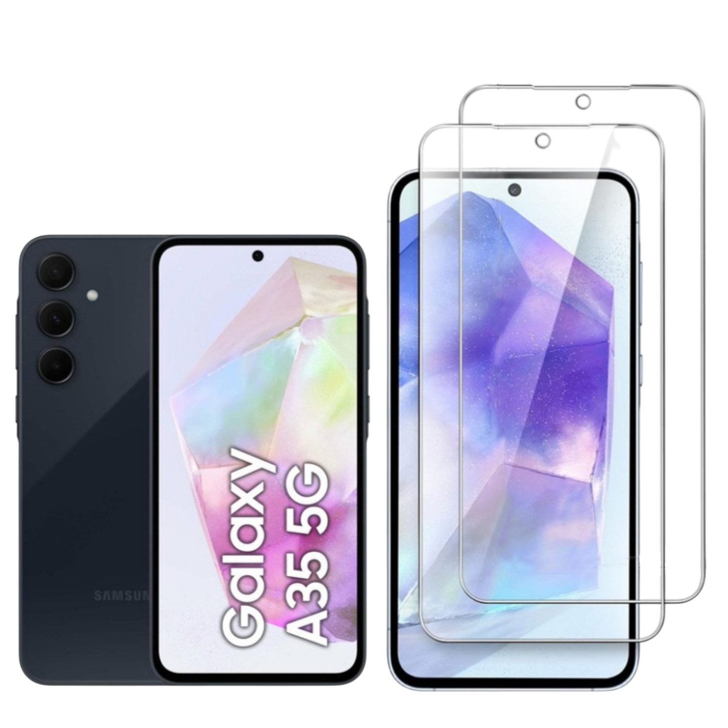 CLM-Tech Displayschutzglas 2x Schutzfolie für Samsung Galaxy A35 5G Panzerfolie kristallklar für Samsung Galaxy A35 5G, Panzerglas Folie - Anti-Fingerabdruck und kratzfest -, 2 Stück, Unterstützt Fingerabdruck-ID