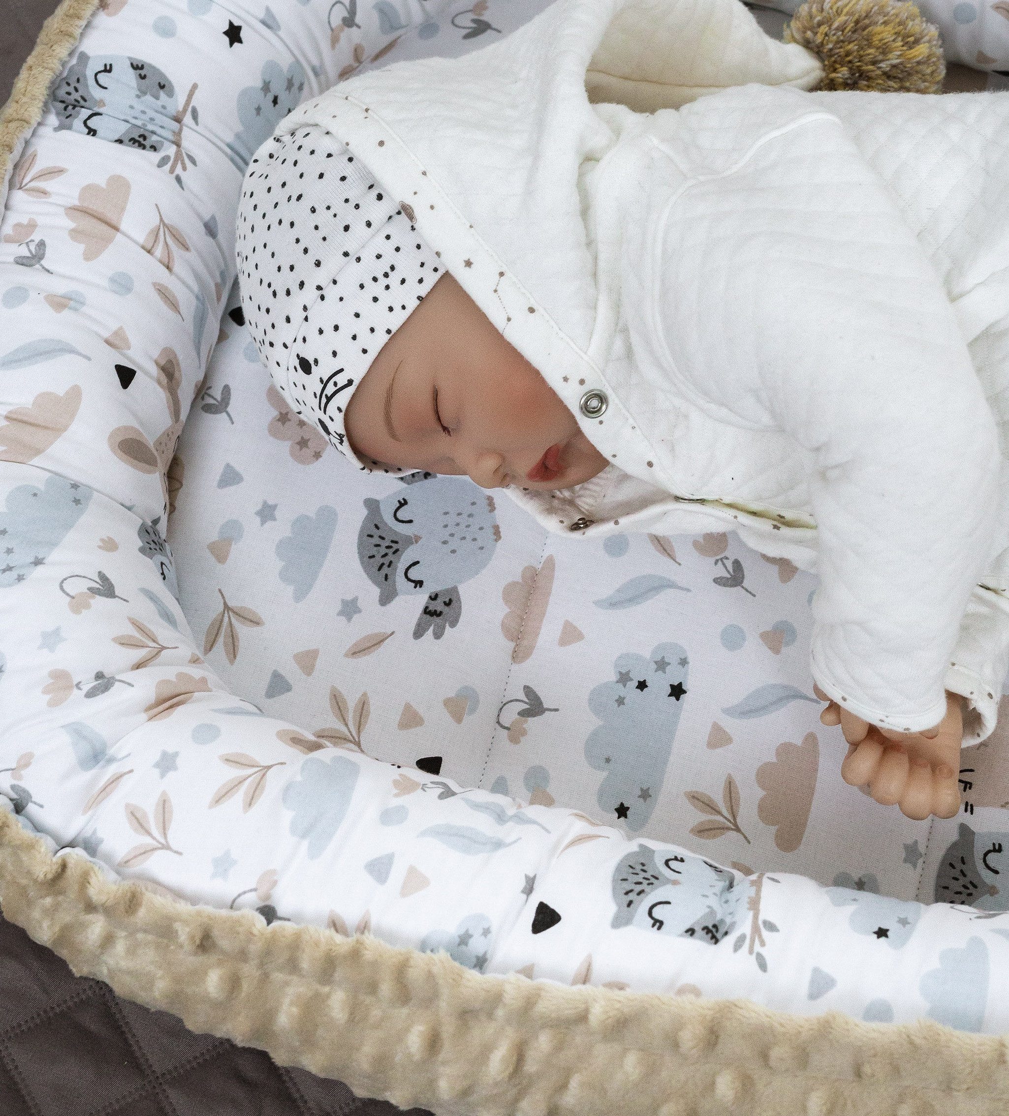 Loolay Bettnestchen Hase BEIGE Weiß/ MINKY Fleece 5 TLG SET Babynest Babyau günstig online kaufen