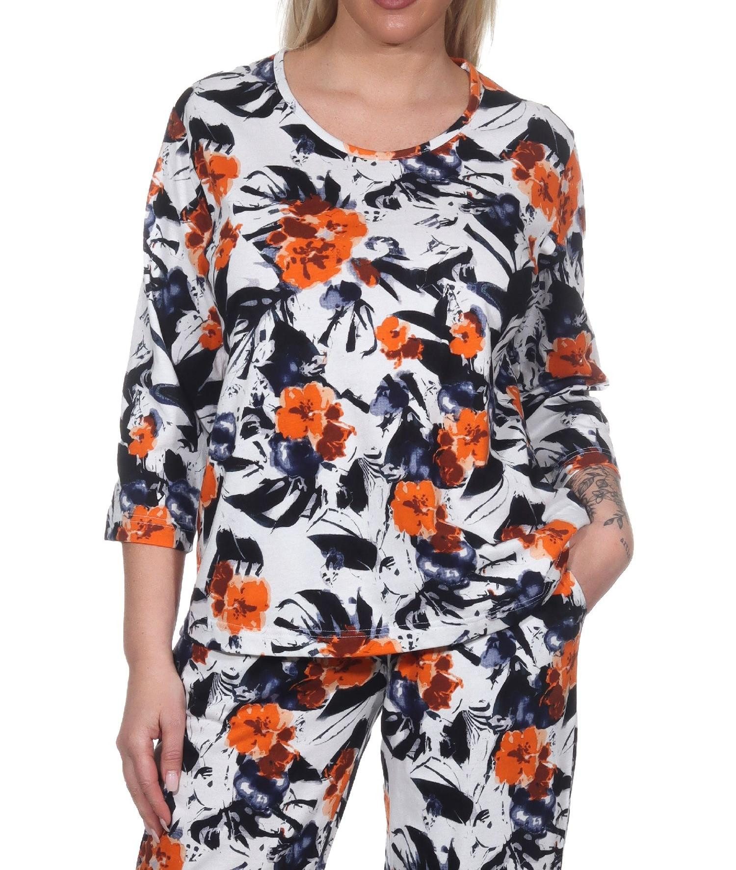 Normann Relaxanzug Damen Schlafanzug Shirt langarm Pyjama Oberteil Mix & Match geblümt