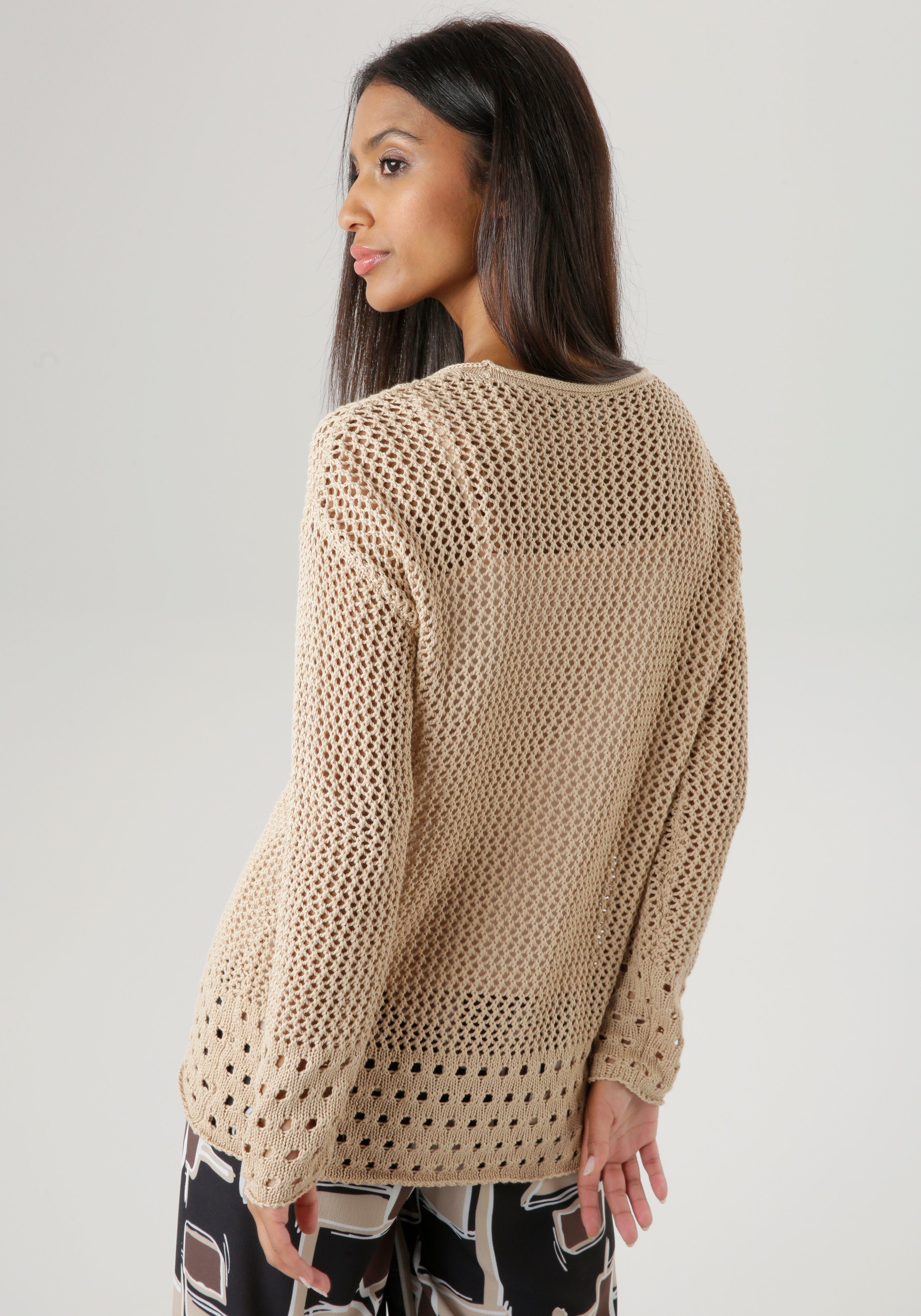 KOLLEKTION - Aniston beige Netzoptik Strickpullover in SELECTED NEUE