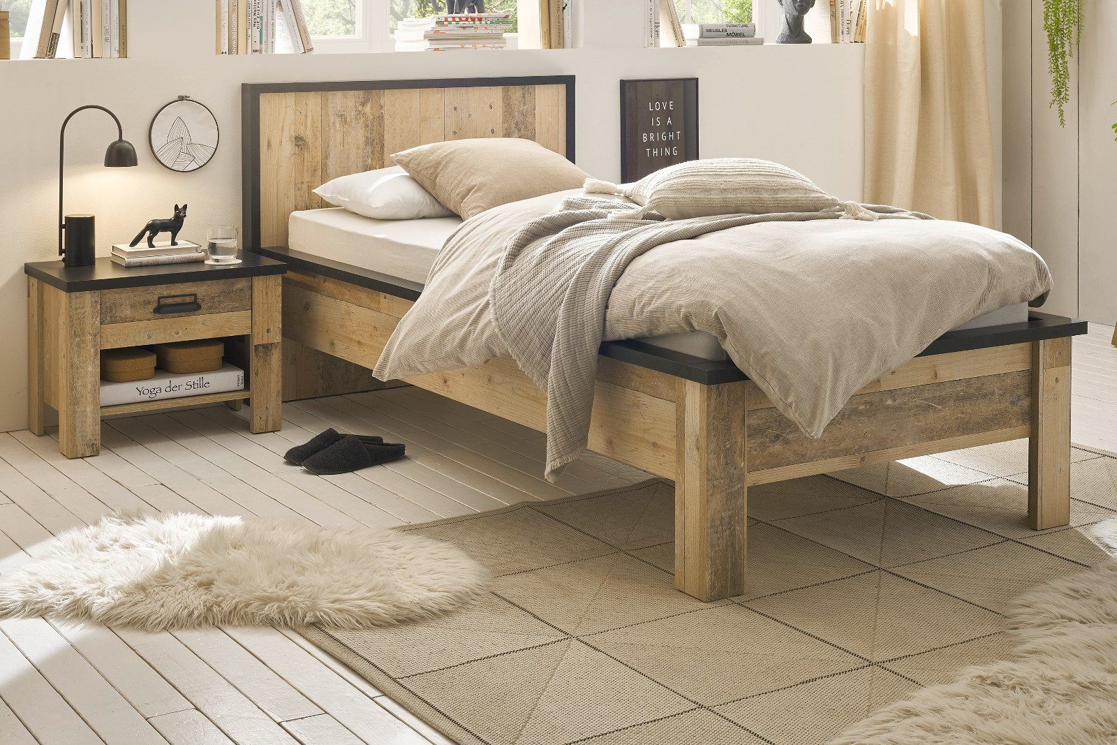 Furn.Design Schlafzimmer-Set Stove, (in Used Wood, 2-St., 2-teilig, 90 x 200 cm), mit Soft-Close