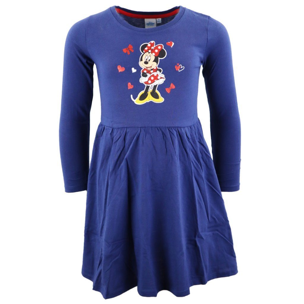 Disney Sommerkleid Disney Minnie Maus Kinder langarm Glitzer Kleid Gr. 98 bis 128, 100% baumwolle Blau