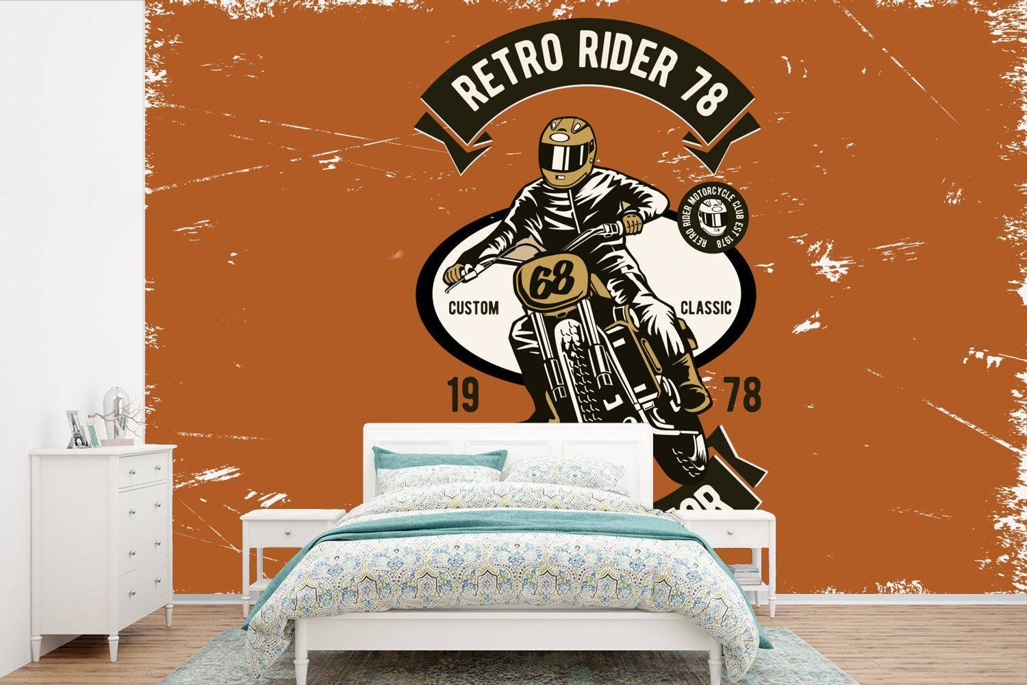 MuchoWow Fototapete Motorrad - Retro - Zitat, Matt, bedruckt, (6 St), Wallpaper für Wohnzimmer, Schlafzimmer, Kinderzimmer, Vinyl Tapete