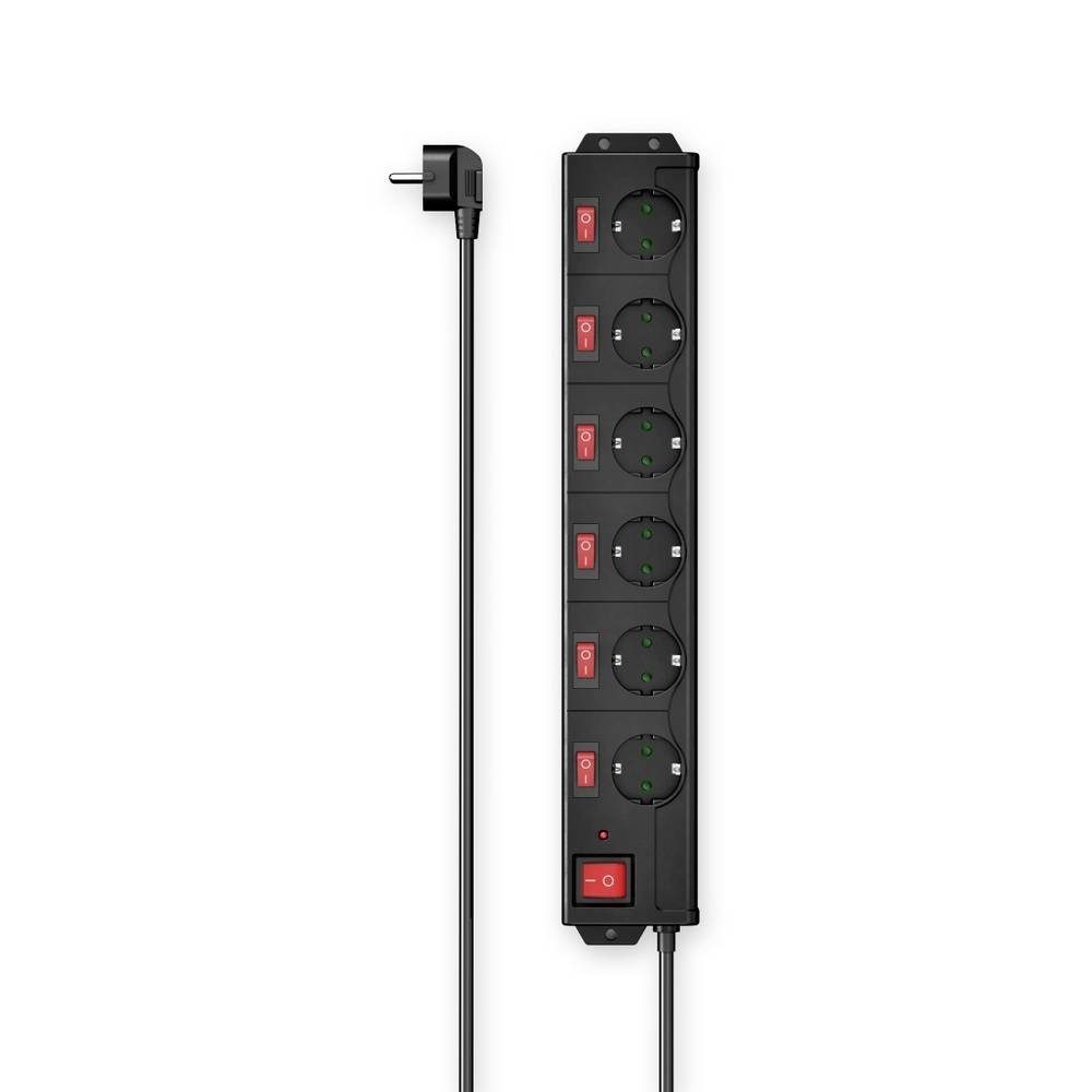 Hama Steckdosenleiste, 6-fach, Überspannungssschutz, 90° 00223160 Steckdosenleiste, einzeln schaltbar, erhöhter Berührungsschutz, mit Schalter, Überspannu
