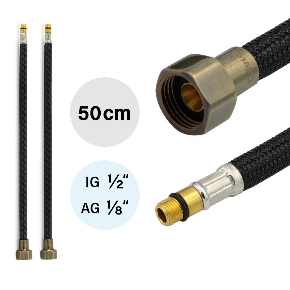 TUCAI Flexschlauch 2x Flexschlauch DN8 IG 1/2"-M10x1 500mm Schwarz Antikes Bronze