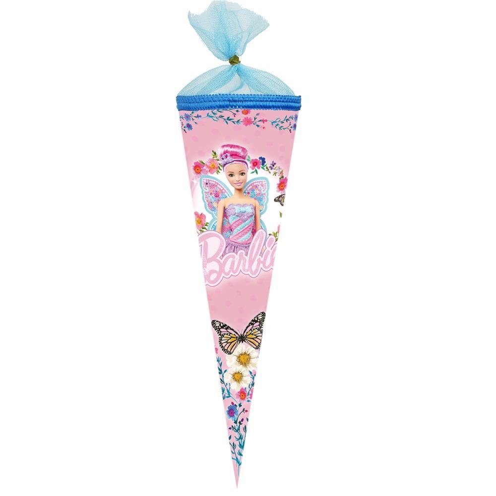 Nestler Schultüte Barbie Feenprinzessin, 35 cm, rund, mit blauem Tüllverschluss, Zuckertüte für Geschwister