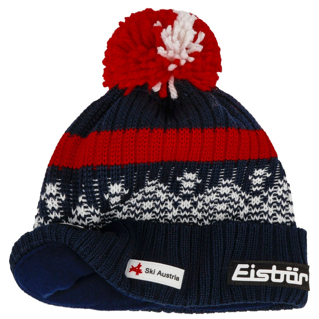 Eisbär Bommelmütze (1-St) Strickmütze mit Schirm, Made in the EU