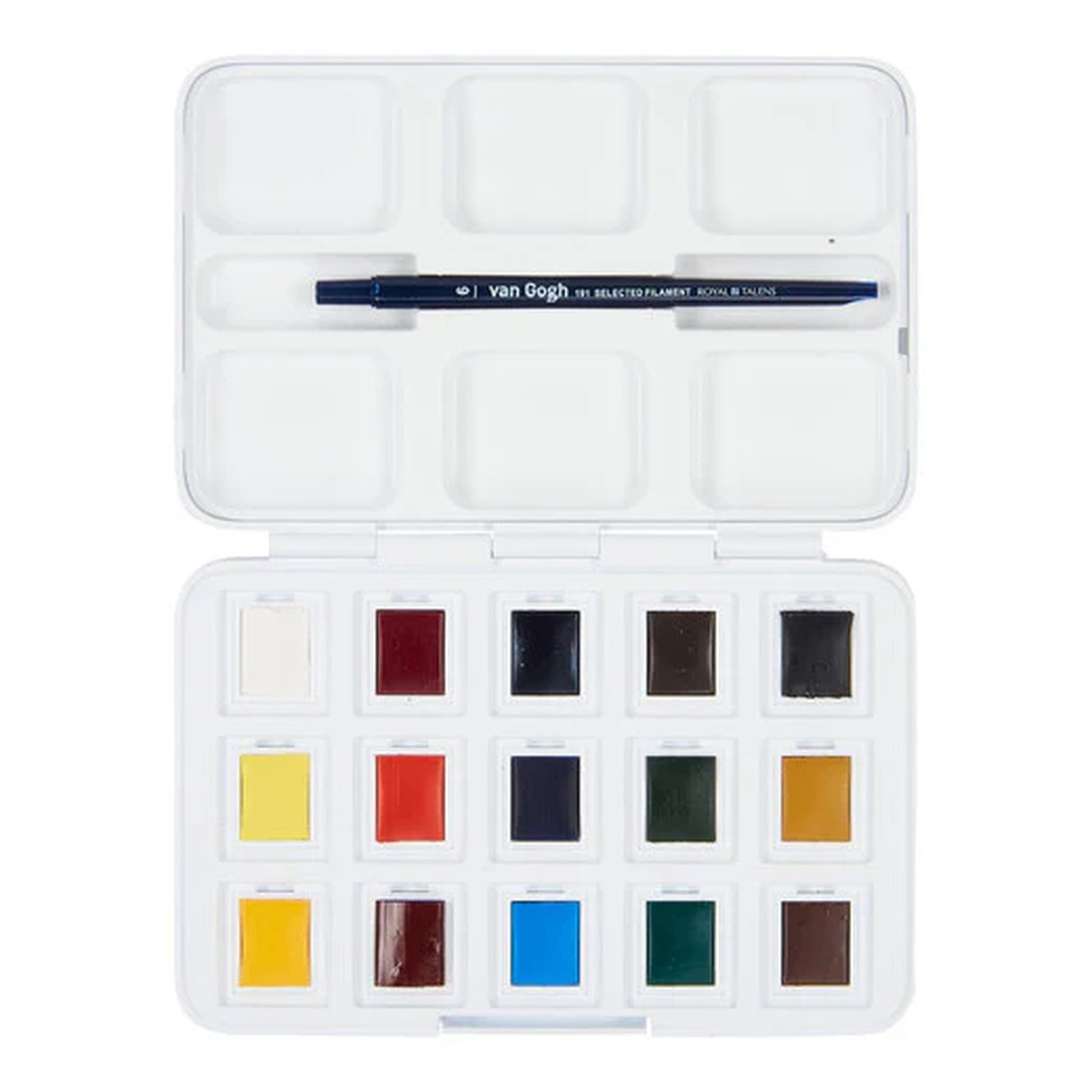 van Gogh Aquarellfarbe Pocket Box Basiskasten Aquarellfarben mit 12 Farben, halbe Näpfchen, + 3 Farben gratis