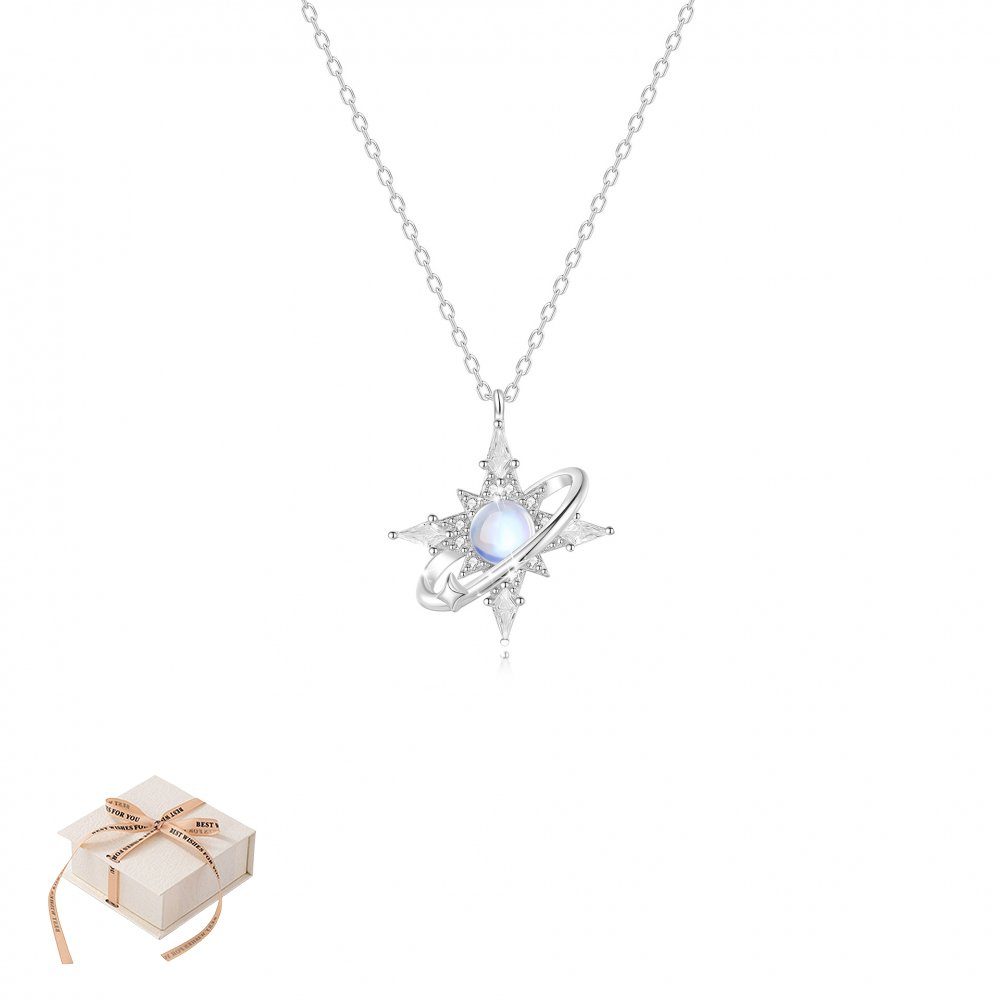 S925 für Damen, Invanter Kette aus planet Stern mit Lange achtzackigem Silber Halskette
