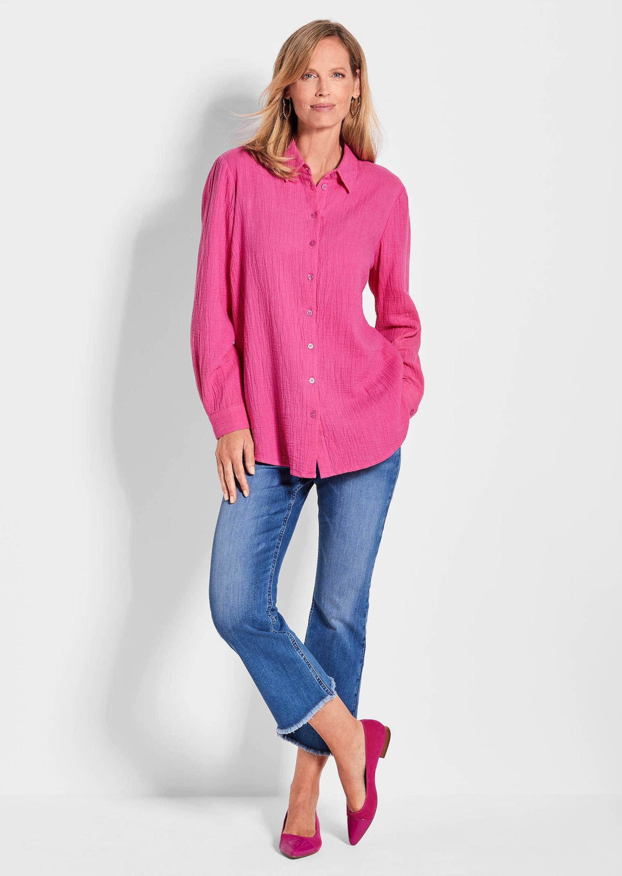 GOLDNER Hemdbluse Verlängerte Langarm Musselin-Bluse günstig online kaufen