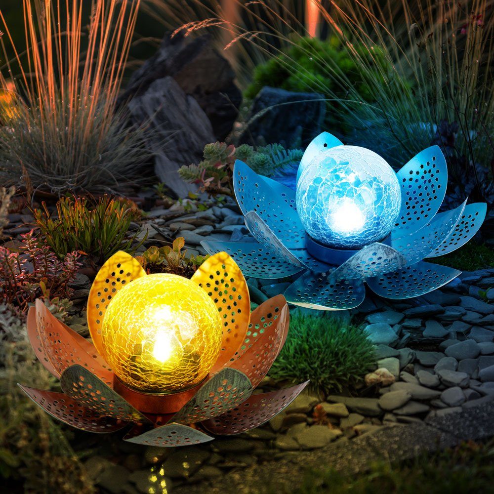 Deko Außen fest Asia Deko Garten verbaut, Garten Tageslichtweiß, Lotusblüte Solarleuchte, LED Globo LED-Leuchtmittel Kaltweiß, Lotusblüte für Solar