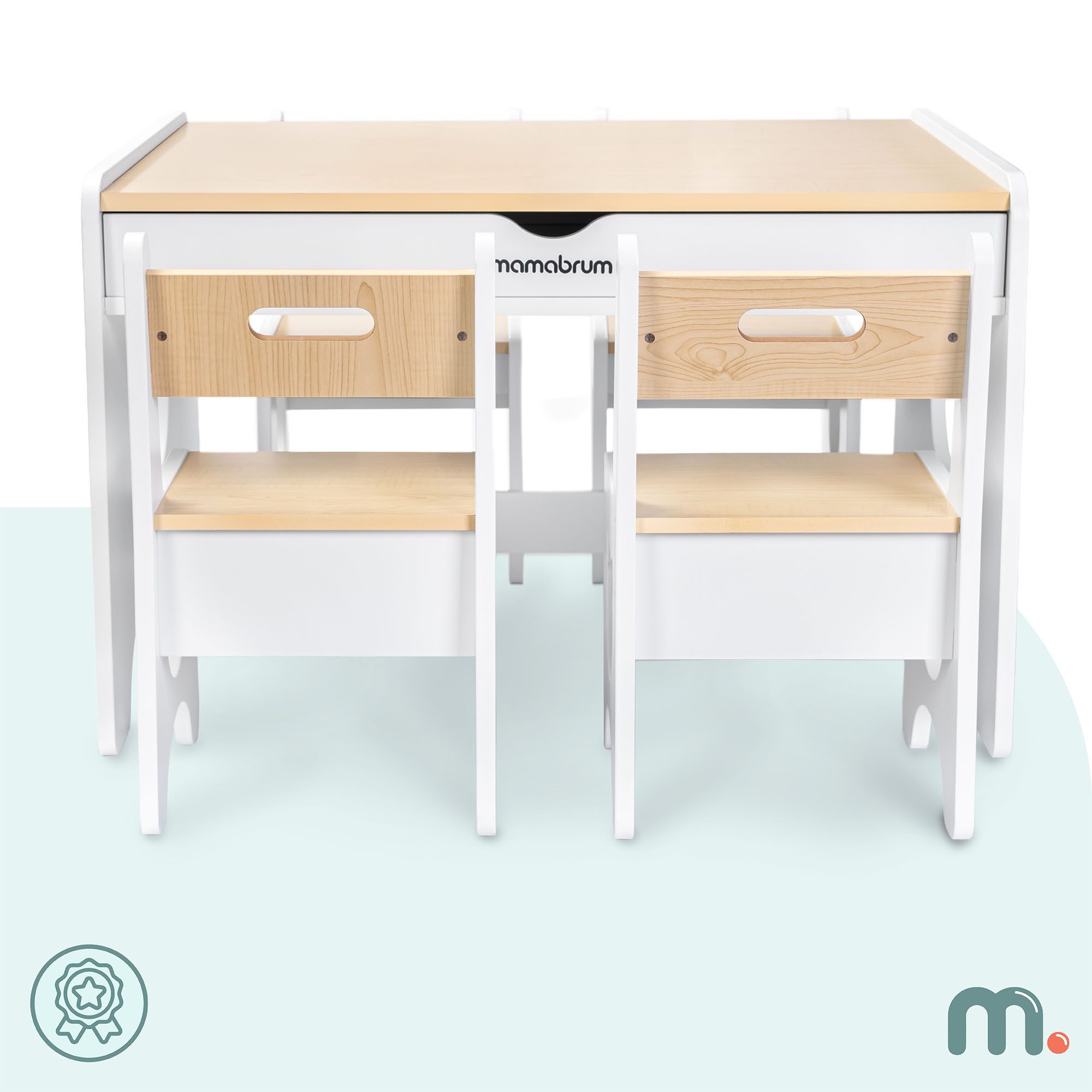 Mamabrum Kinderstuhl Mamabrum Kindertisch Set mit 4 Stühlen Holz weiß