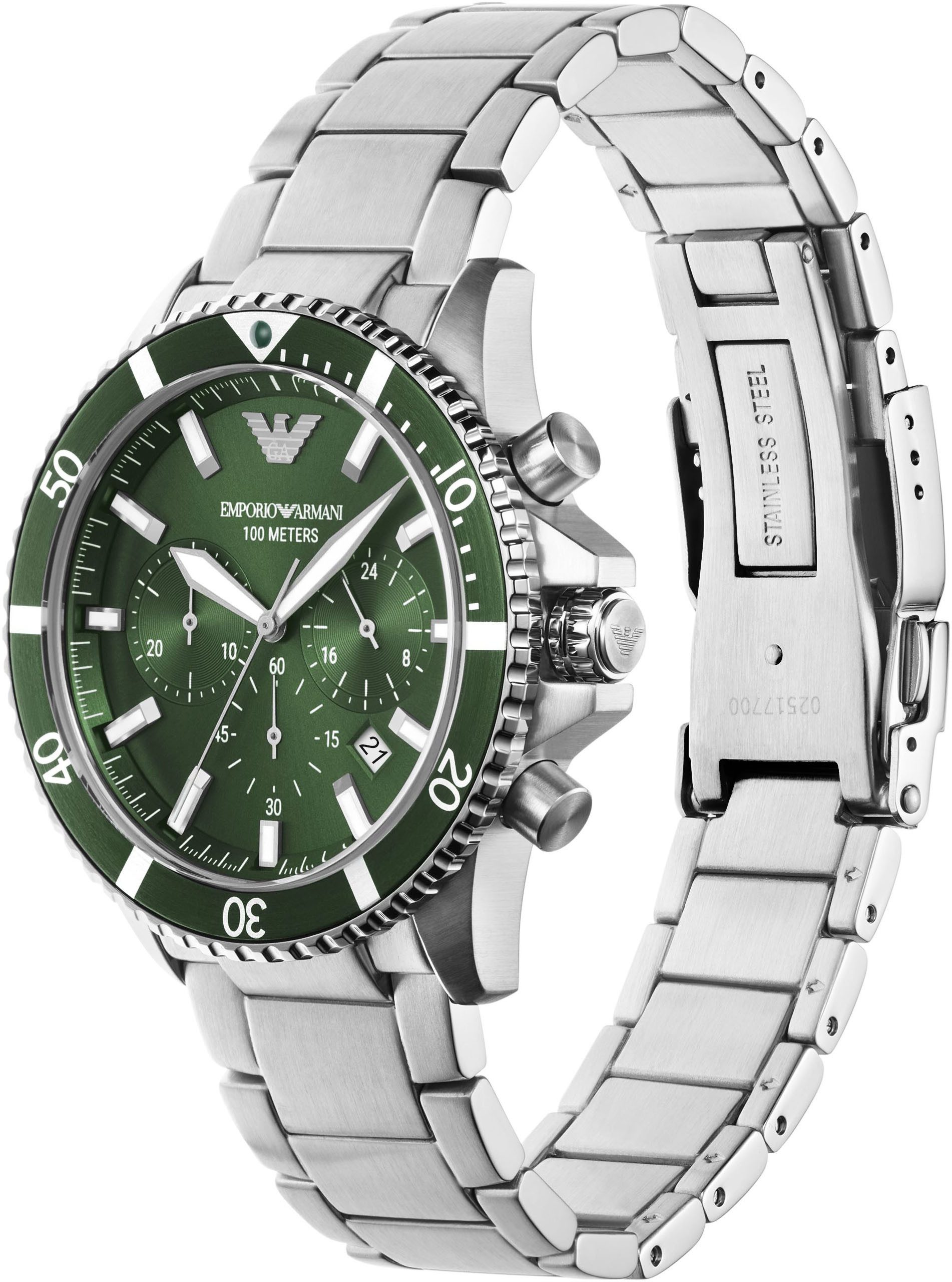Emporio Armani Chronograph AR11500, Quarzuhr, Armbanduhr, Herrenuhr, Edelstahlarmband, bis 10 bar wasserd.