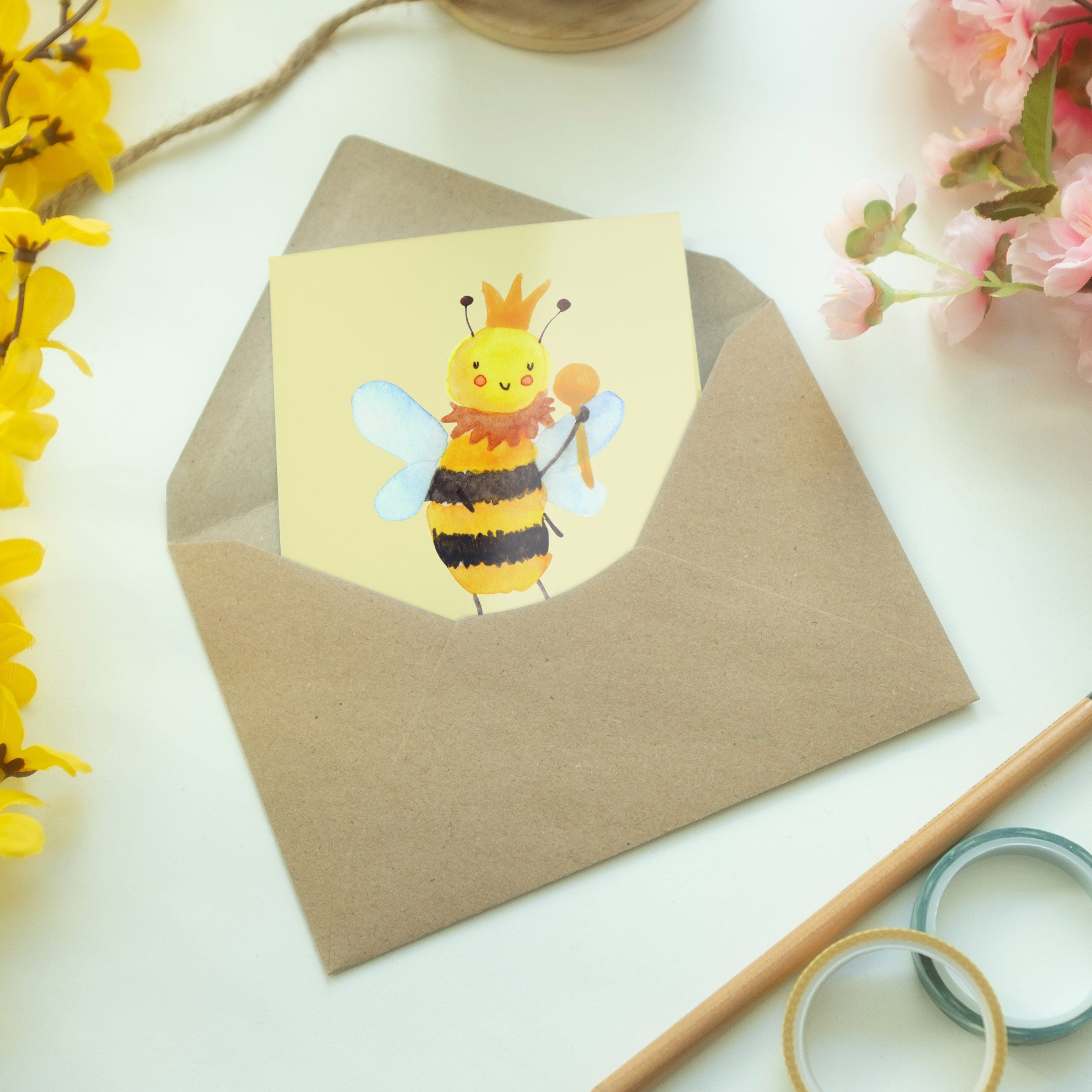 Mr. & Hummel Karte, - Gelb Panda Mrs. Einladungskarte, Geschenk, Grußkarte - König Pastell Biene