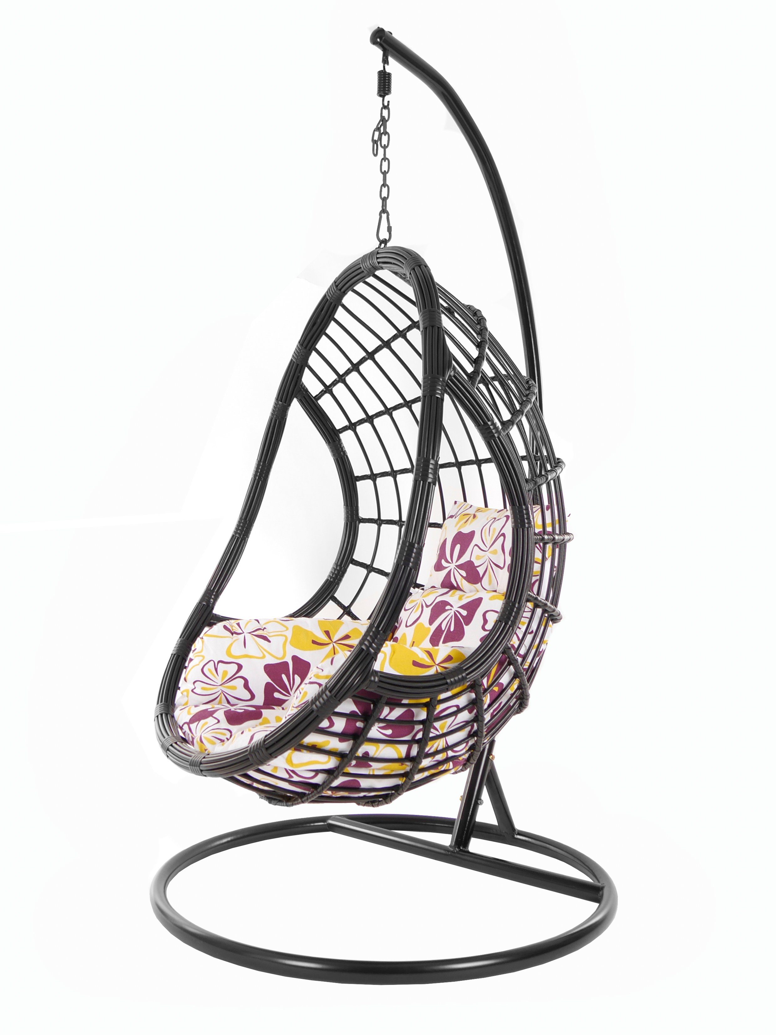 KIDEO Hängesessel PALMANOVA black, Loungemöbel, Swing Chair, Schwarz, Hängesessel mit Gestell und Kissen, Schwebesessel, Muster blumenmuster (1085 flower love)