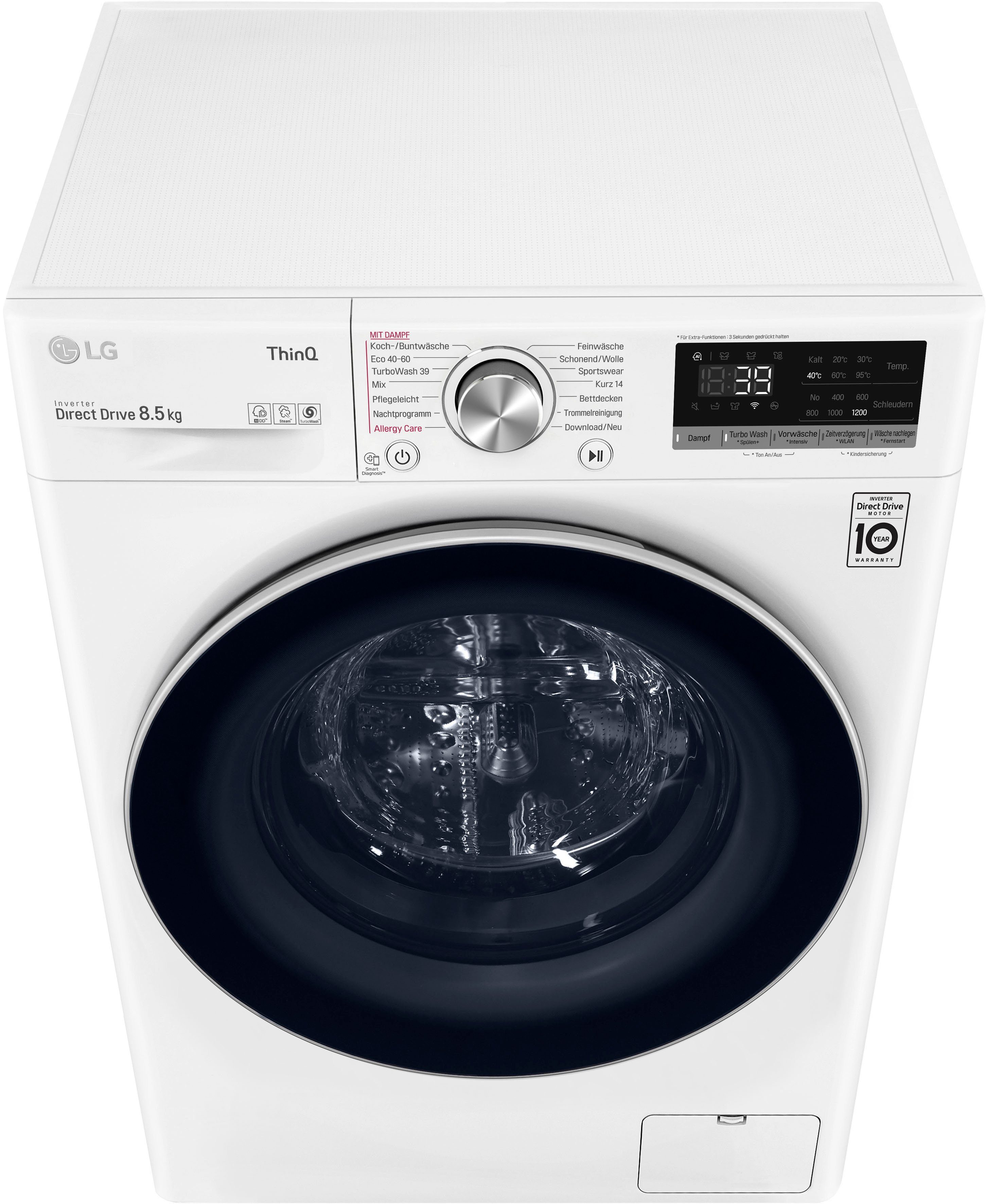 LG Waschmaschine F2V7SLIM8E, 8,5 1200 TurboWash® - nur Waschen 39 Minuten U/min, in kg