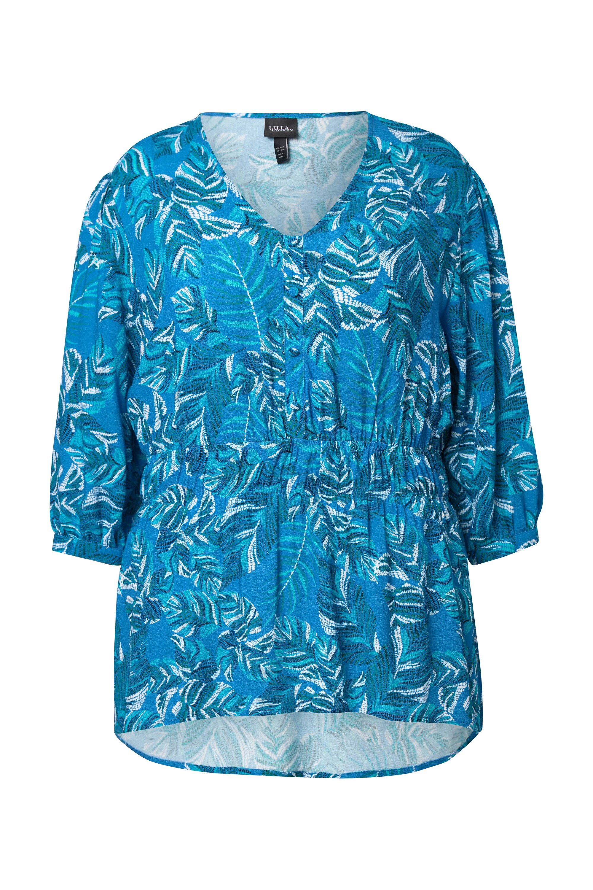 Ulla Popken Tunika Bluse Blätter A-Linie V-Ausschnitt 3/4-Arm günstig online kaufen