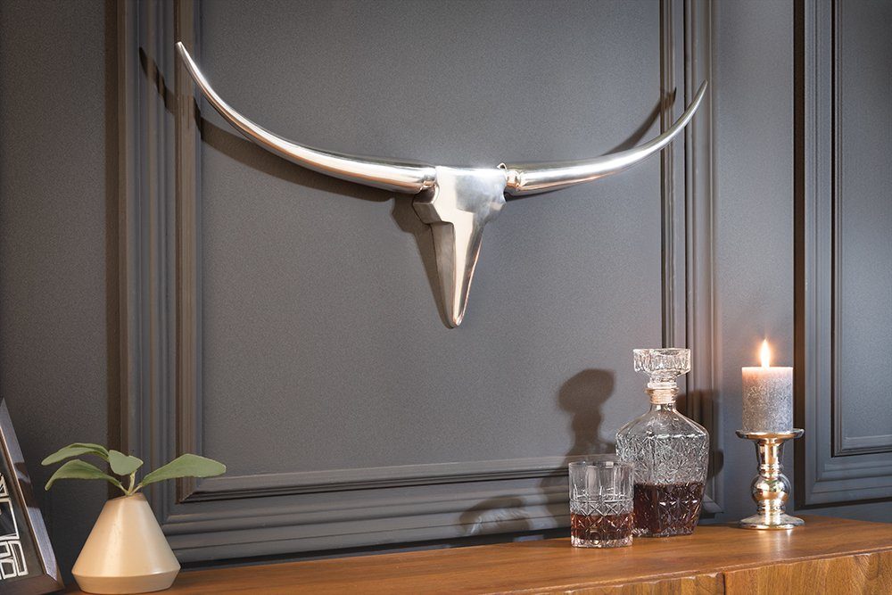 riess-ambiente Wanddekoobjekt BULL 75cm silber, Metall · Stierkopf · Modern günstig online kaufen