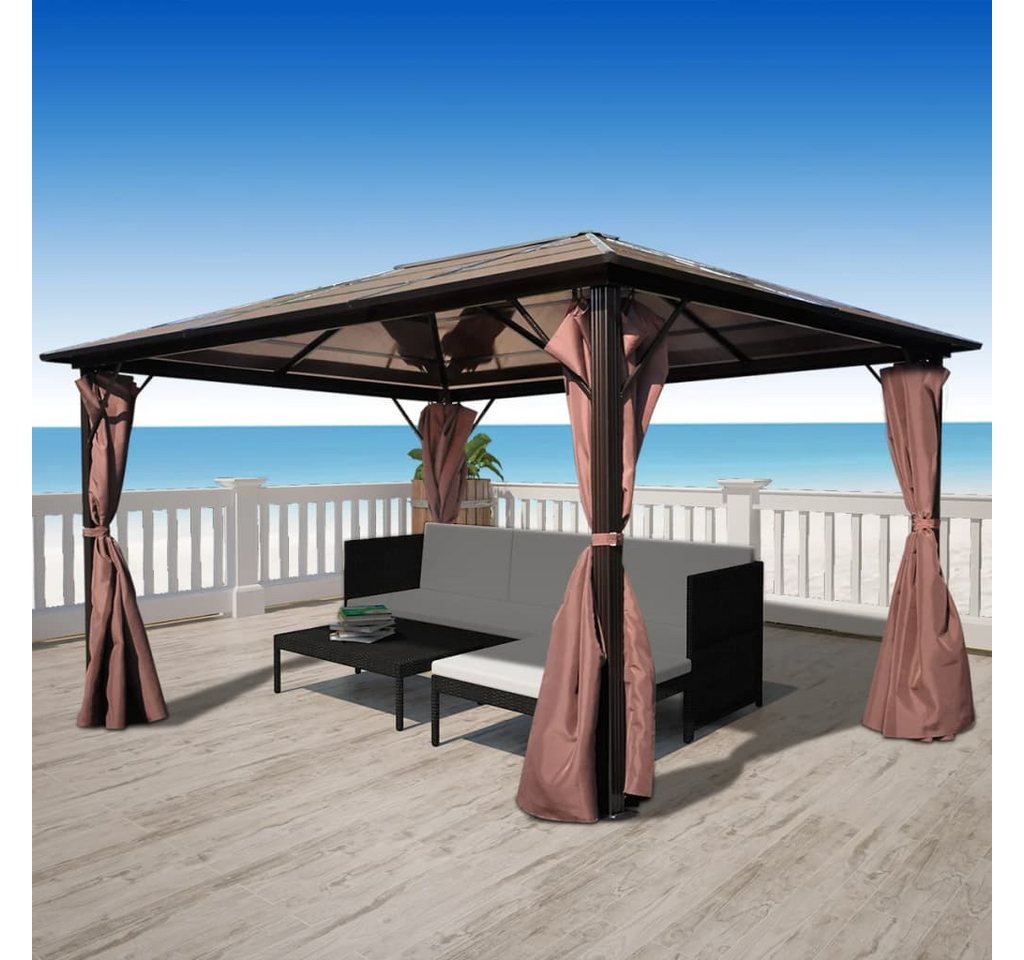 Thumbnail - vidaXL Pavillon, Partyzelt mit Vorhängen Braun Aluminium 400 x 300 cm