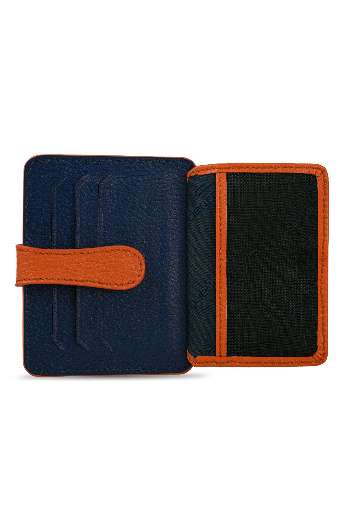 dc Dericompany Kartenetui BD01415, Herren Orange Kartenetui Druckknopf echtem Lammleder, aus Blau