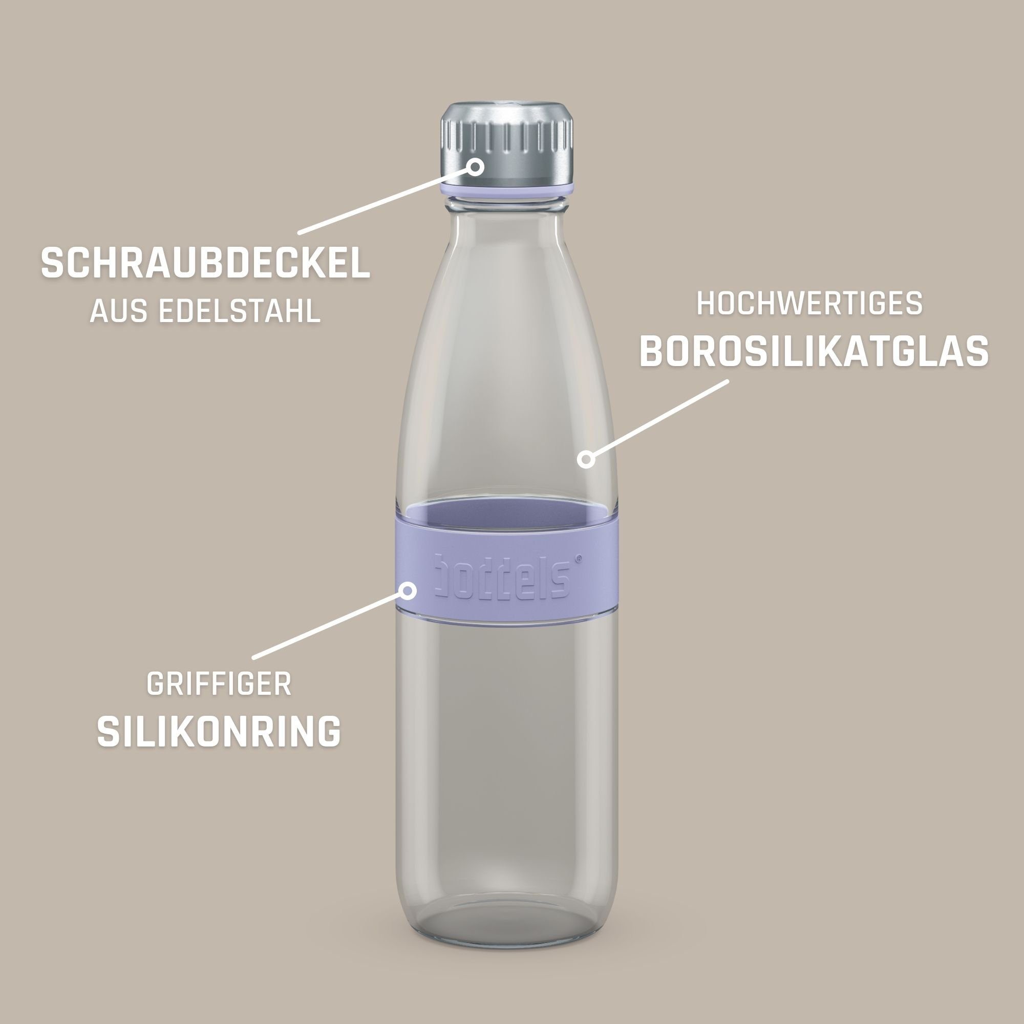 boddels bruchfest aus 650ml, auslaufsicher, doppelwandig, Lavendelblau Trinkflasche DREE Flasche Glas