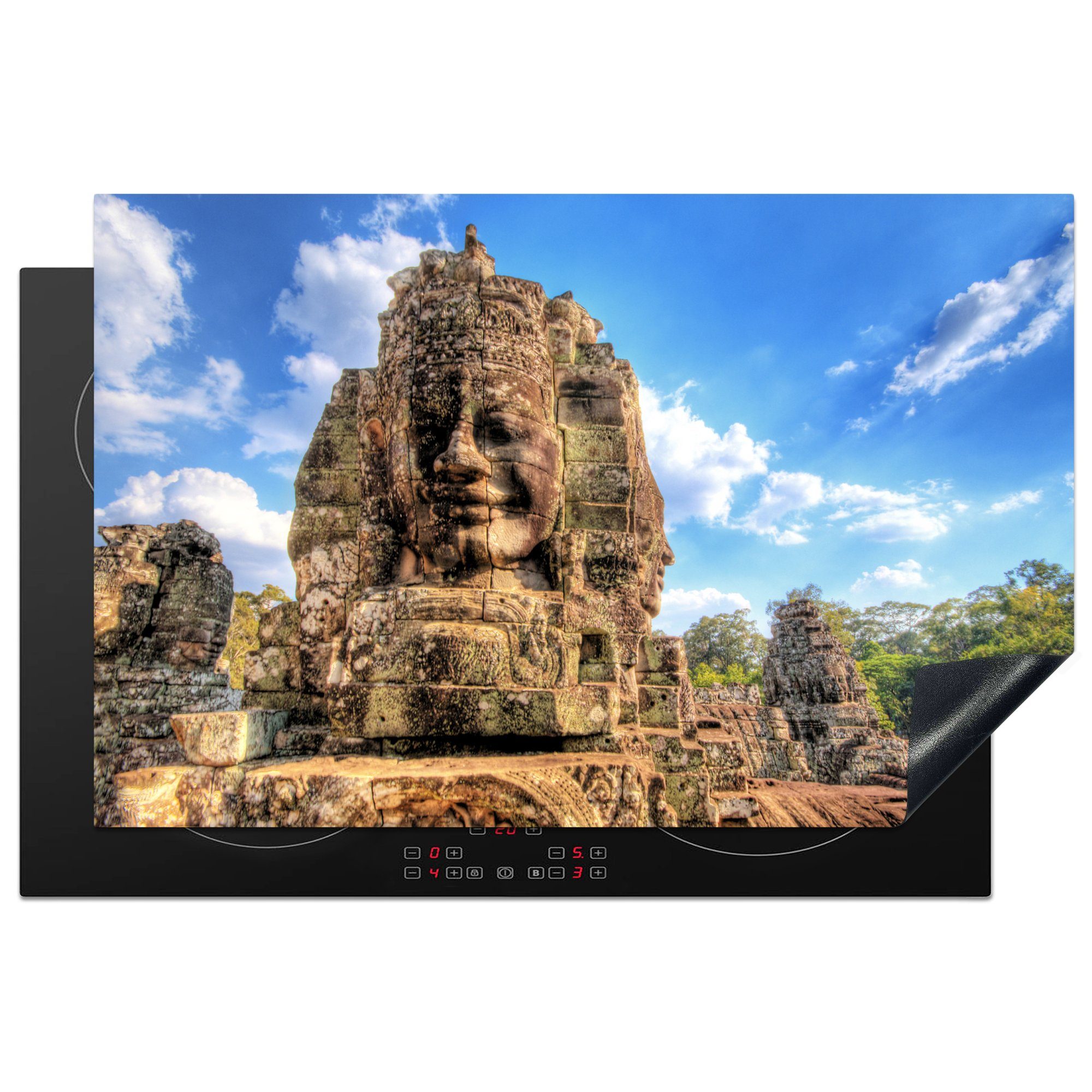 MuchoWow Herdblende-/Abdeckplatte Der Bayon-Tempel in Kambodscha, Vinyl, (1 tlg), 81x52 cm, Induktionskochfeld Schutz für die küche, Ceranfeldabdeckung