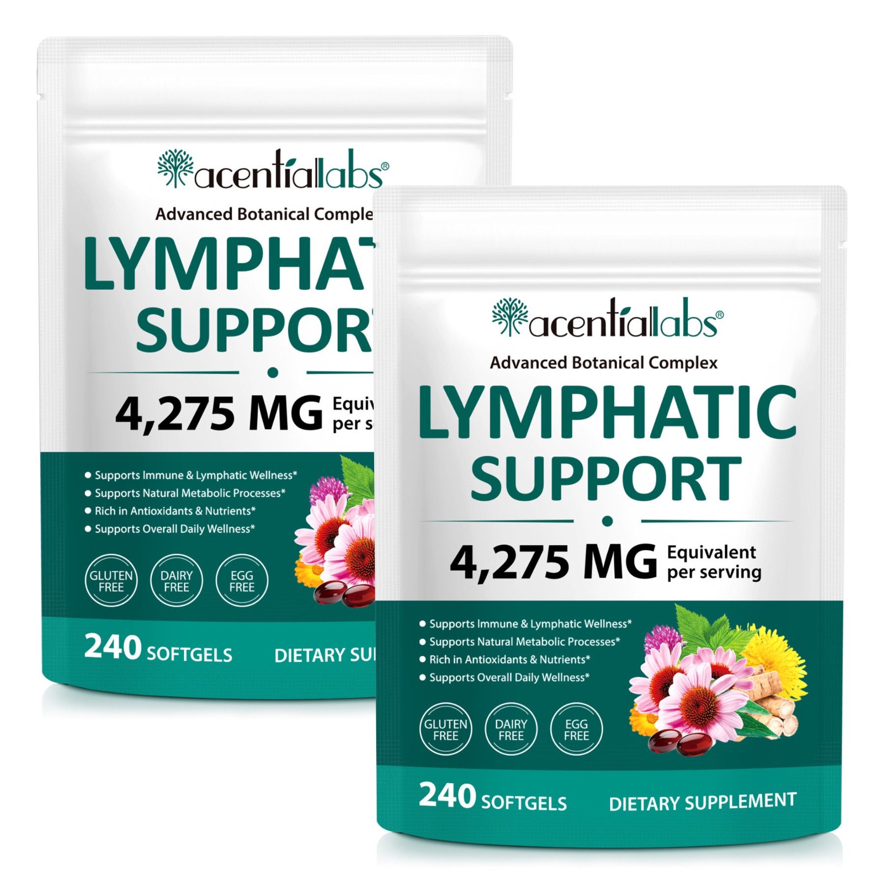 Acentiallabs Lymphdrainage Kapseln Lymphsystem Immunsystem Stoffwechsel Lymphatic Softgels, Allgemeines Wohlbefinden, Energiestoffwechsel