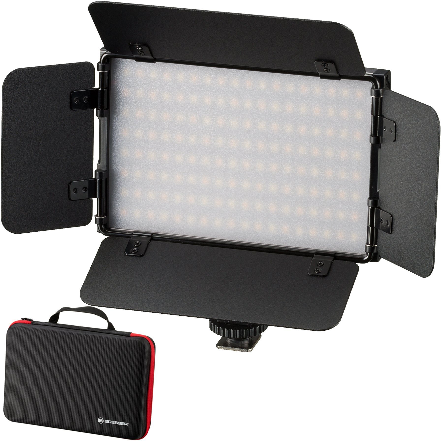 BRESSER Tageslichtlampe BRESSER PT Pro 15B-II Bi-Color LED Videoleuchte mit Lichtklappen, Akk…