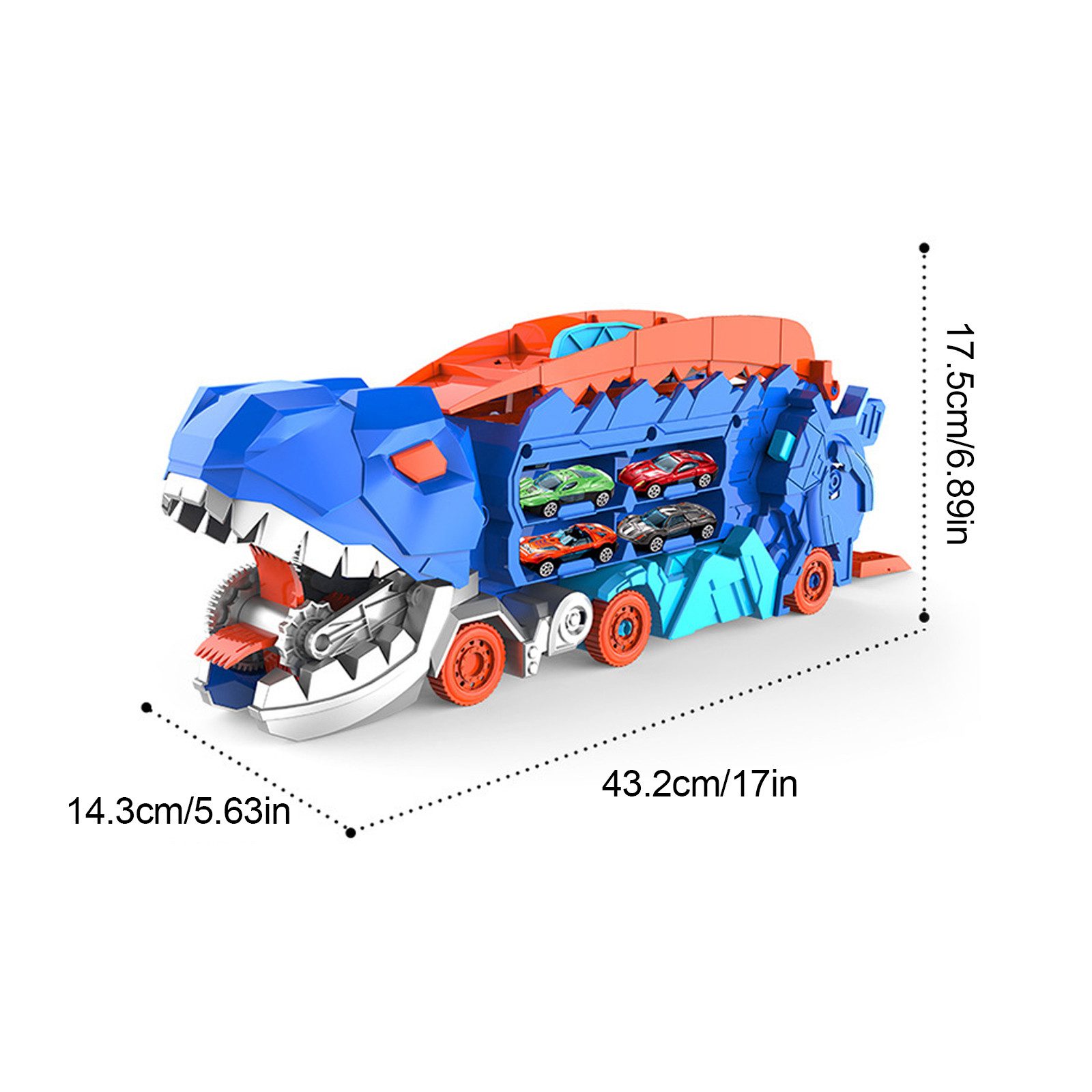HAUSS SPOLE Spielzeug-Transporter Spielzeug-LKW,Dinosaurier Transporter Spielzeugtruck mit 8 Autos, (2-in-1 Spielset für Kinder ab 3 Jahren Aufbewahrung, 1-tlg., mit 8 Autos und Rennstrecke Dino-Rampe & Lernspielzeug), Geschenk für Jungen und Mädchen