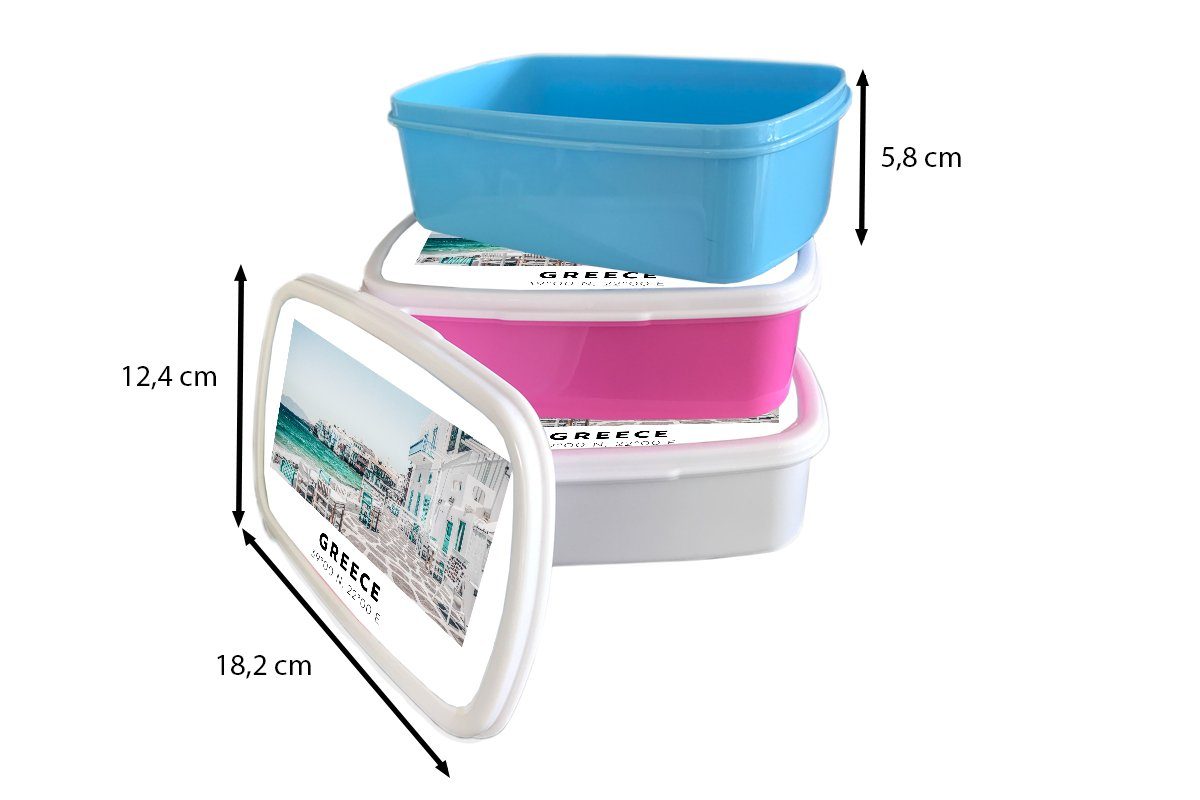 MuchoWow rosa Lunchbox - Mädchen, Kunststoff Kinder, - Snackbox, Erwachsene, Griechenland Blau Brotbox für Brotdose (2-tlg), Kunststoff, Meer Stühle, -