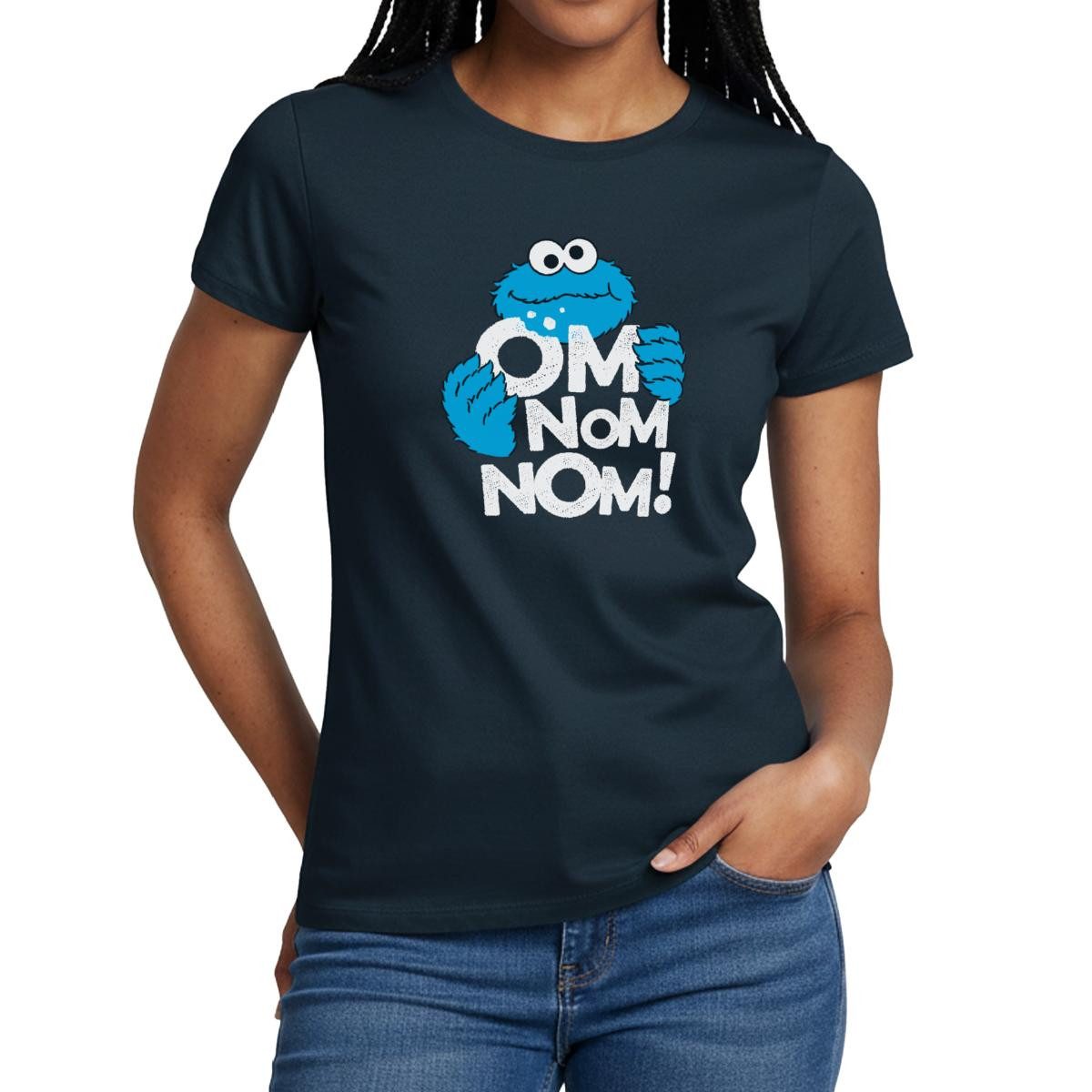 Spreadshirt T-Shirt Sesamstraße Krümelmonster Om Nom Nom Frauen T-Shirt (1-tlg) Slim Fit, fällt klein aus